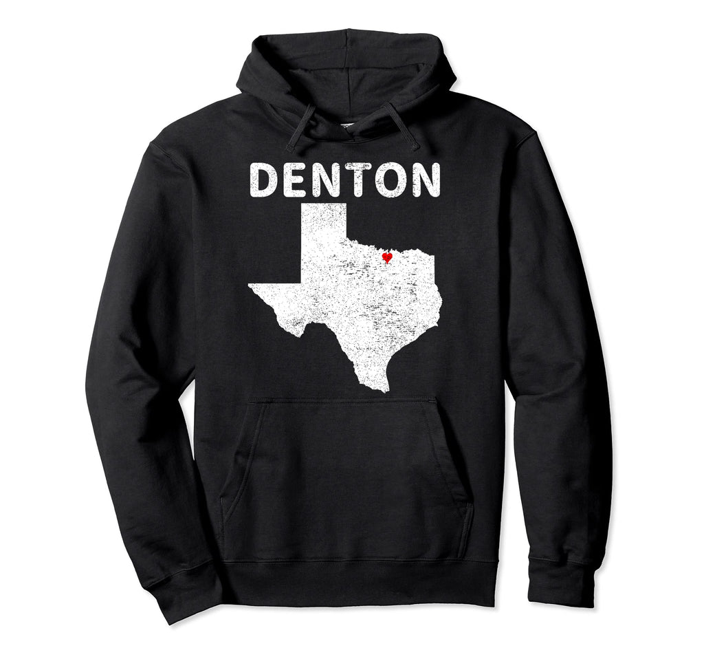 Denton Texas Tx Map Love Heart Distressed Hoodie - Graphic Print Men Women - T-Shirt, Sweatshirt, Hoodie