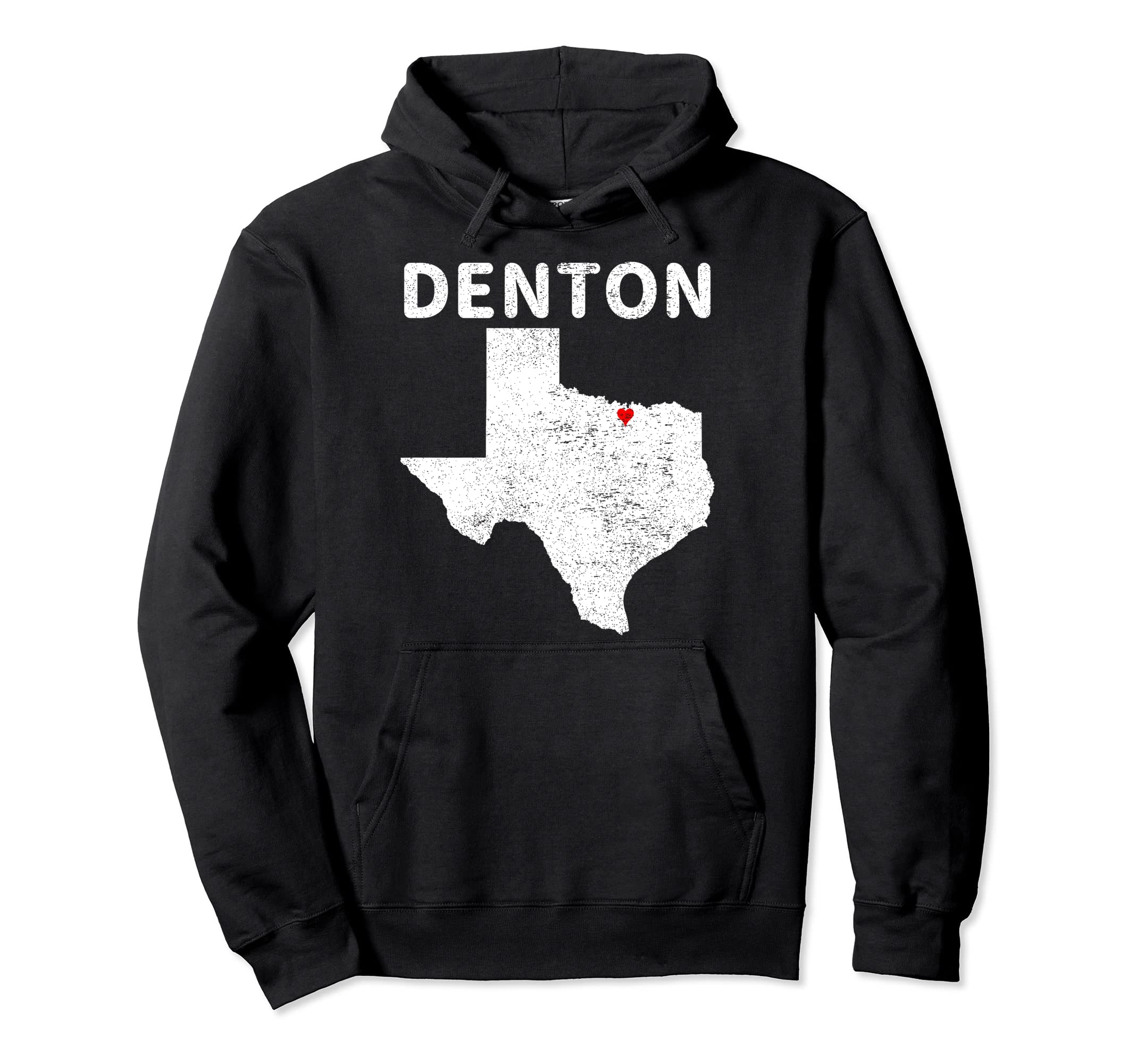 Denton Texas Tx Map Love Heart Distressed Hoodie - Graphic Print Men Women - T-Shirt, Sweatshirt, Hoodie