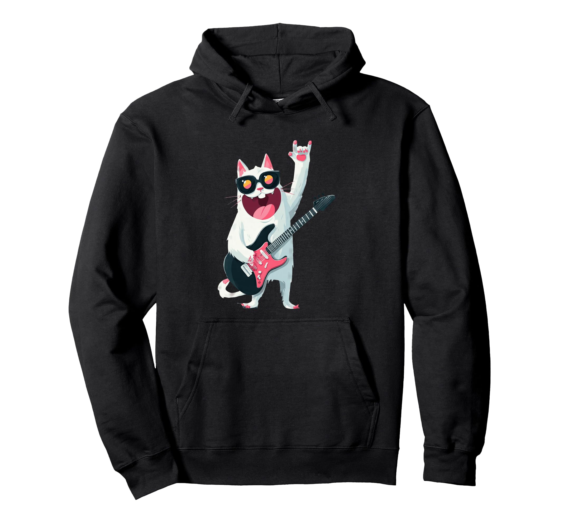 Cat Guitarist Funny Cat Rock Music Hoodie - Fun Novelty Design Men Women - T-Shirt, Sweatshirt, Hoodie