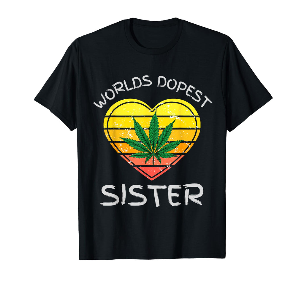Worlds Dopest Sister Heart Sunset Weed T-Shirt - Minimalist Print Unisex - T-Shirt, Sweatshirt, Hoodie
