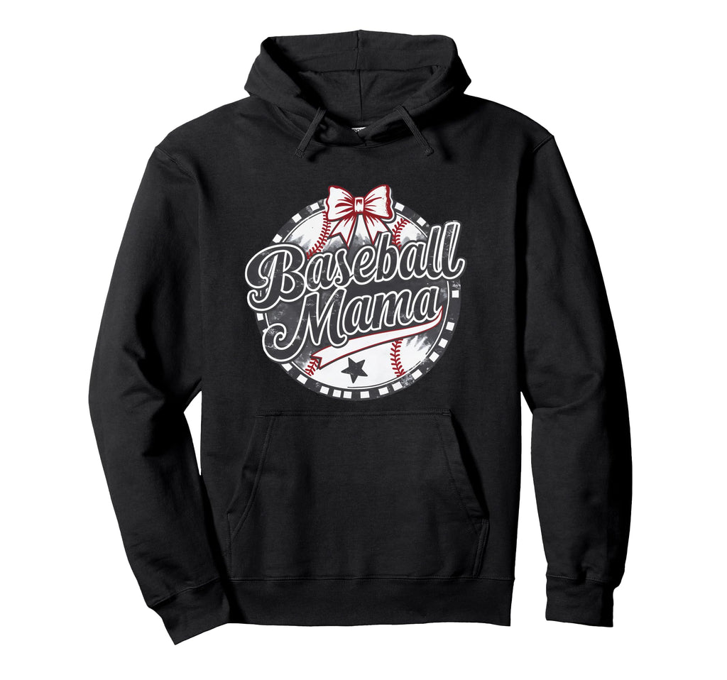 Baseball Mama Baseball Bow Baseball Mom Hoodie - Unique Graphic Unisex - T-Shirt, Sweatshirt, Hoodie