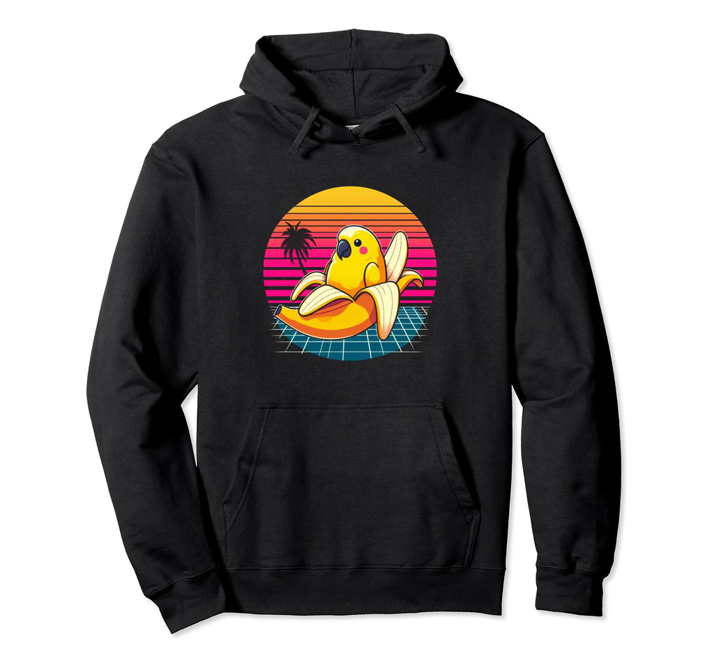 Banana Parrot Sunset Vaporwave Hoodie - Aesthetic Graphic for Adults - T-Shirt, Sweatshirt, Hoodie