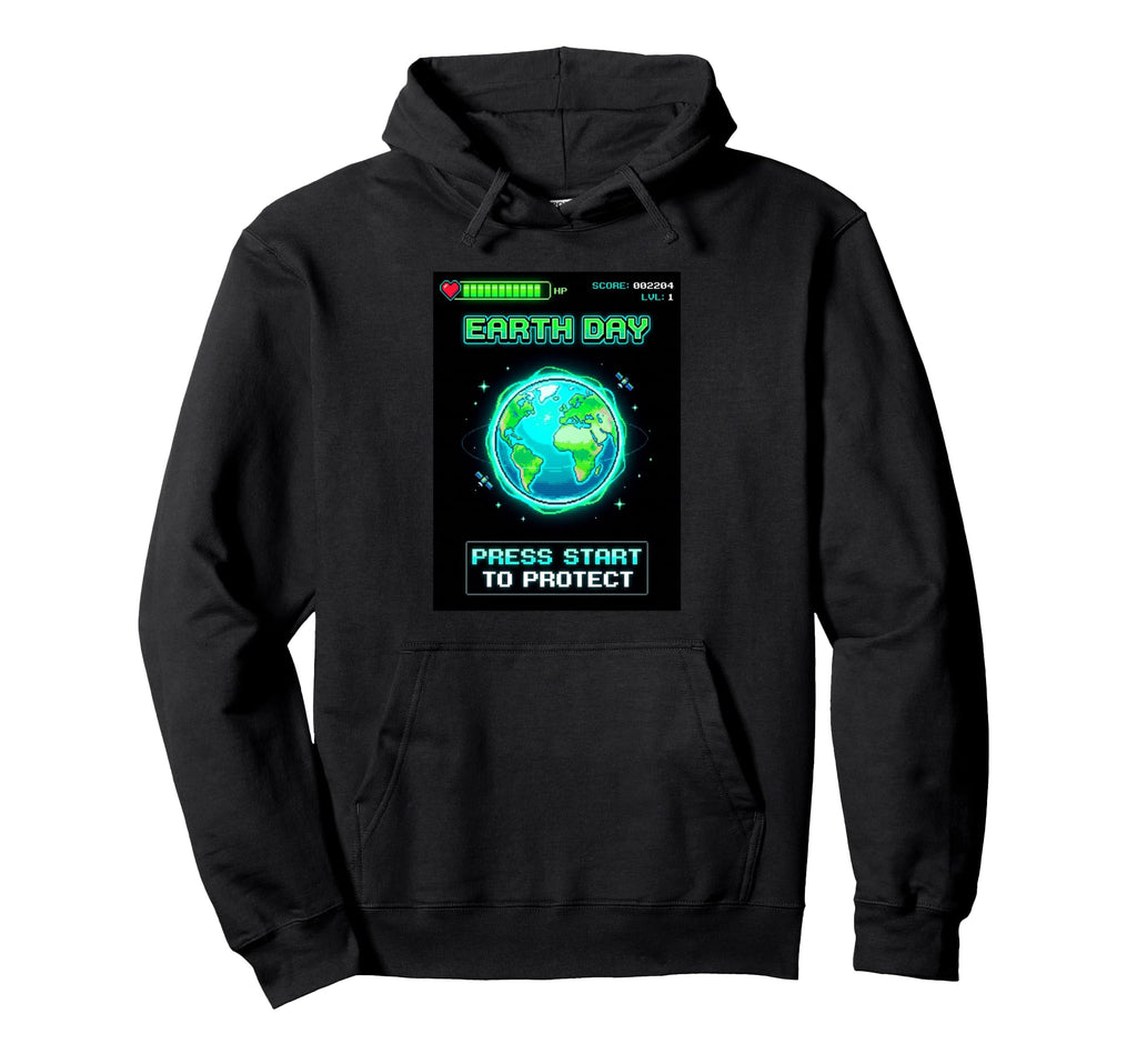 Earth Day Gamer Press Start To Protect Hoodie - Minimalist Print Men Women - T-Shirt, Sweatshirt, Hoodie