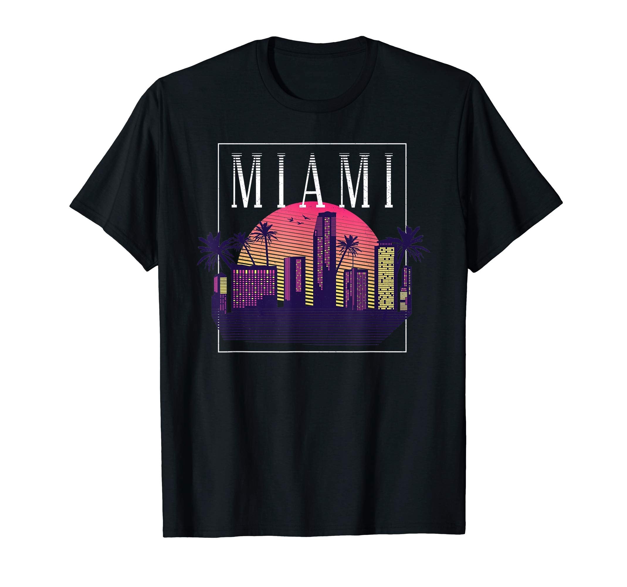 Vaporwave Miami City Skyline 80S 90S T-Shirt - Novelty Apparel Men Women - T-Shirt, Sweatshirt, Hoodie
