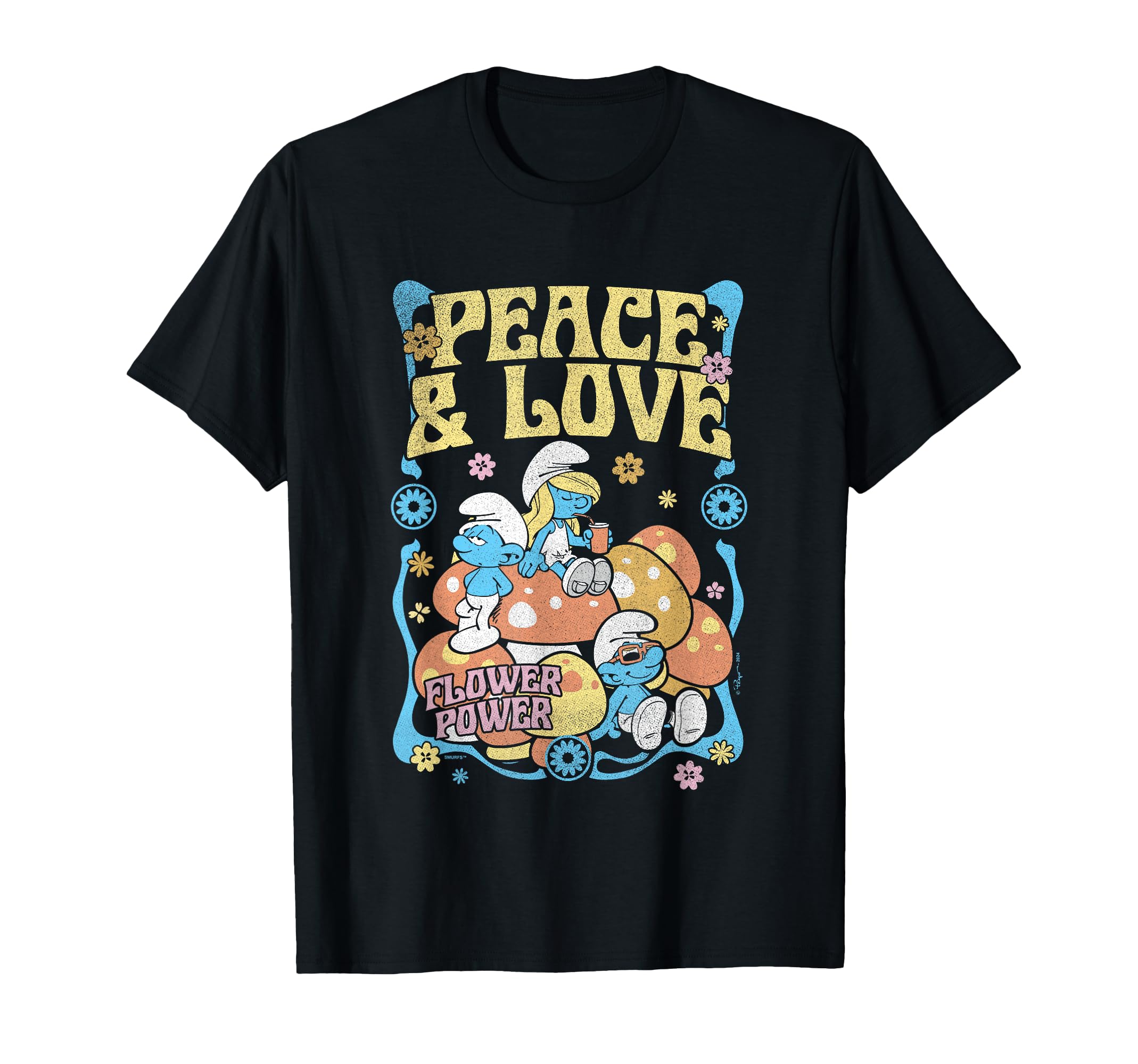 Smurfs Peace Love Flower Power T-Shirt - Casual Everyday Wear Unisex - T-Shirt, Sweatshirt, Hoodie