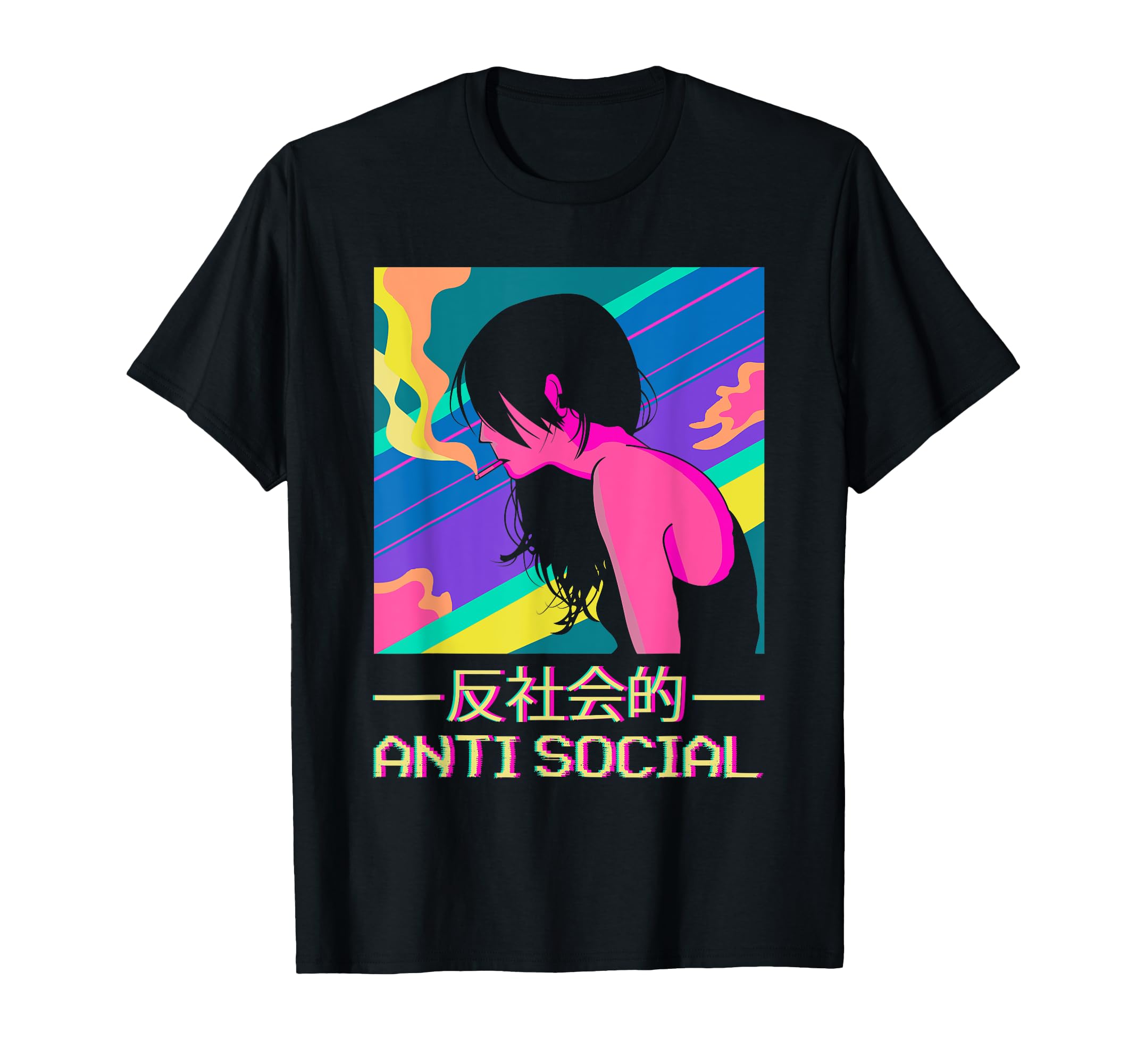 Anti Social Smoking Anime Japanese T-Shirt - Unique Graphic Men Women - T-Shirt, Sweatshirt, Hoodie