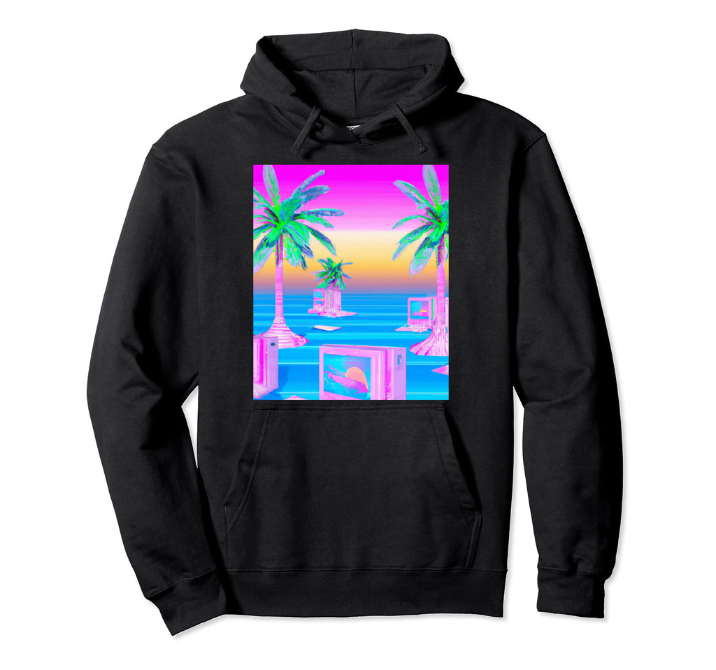 Hawaii Vaporwave Sunset Synthwave Hoodie - Fun Novelty Design Unisex - T-Shirt, Sweatshirt, Hoodie