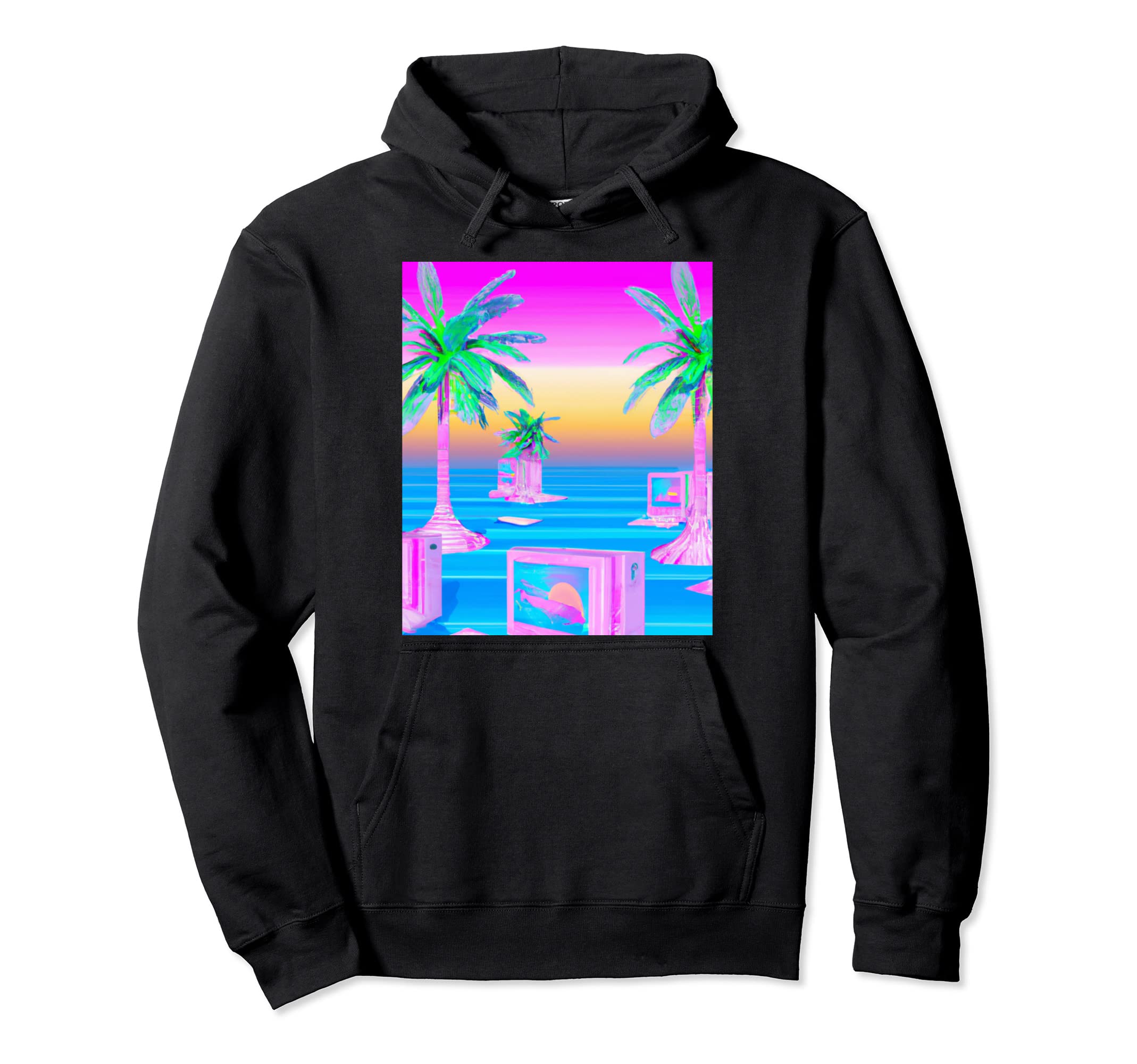 Hawaii Vaporwave Sunset Synthwave Hoodie - Fun Novelty Design Unisex - T-Shirt, Sweatshirt, Hoodie