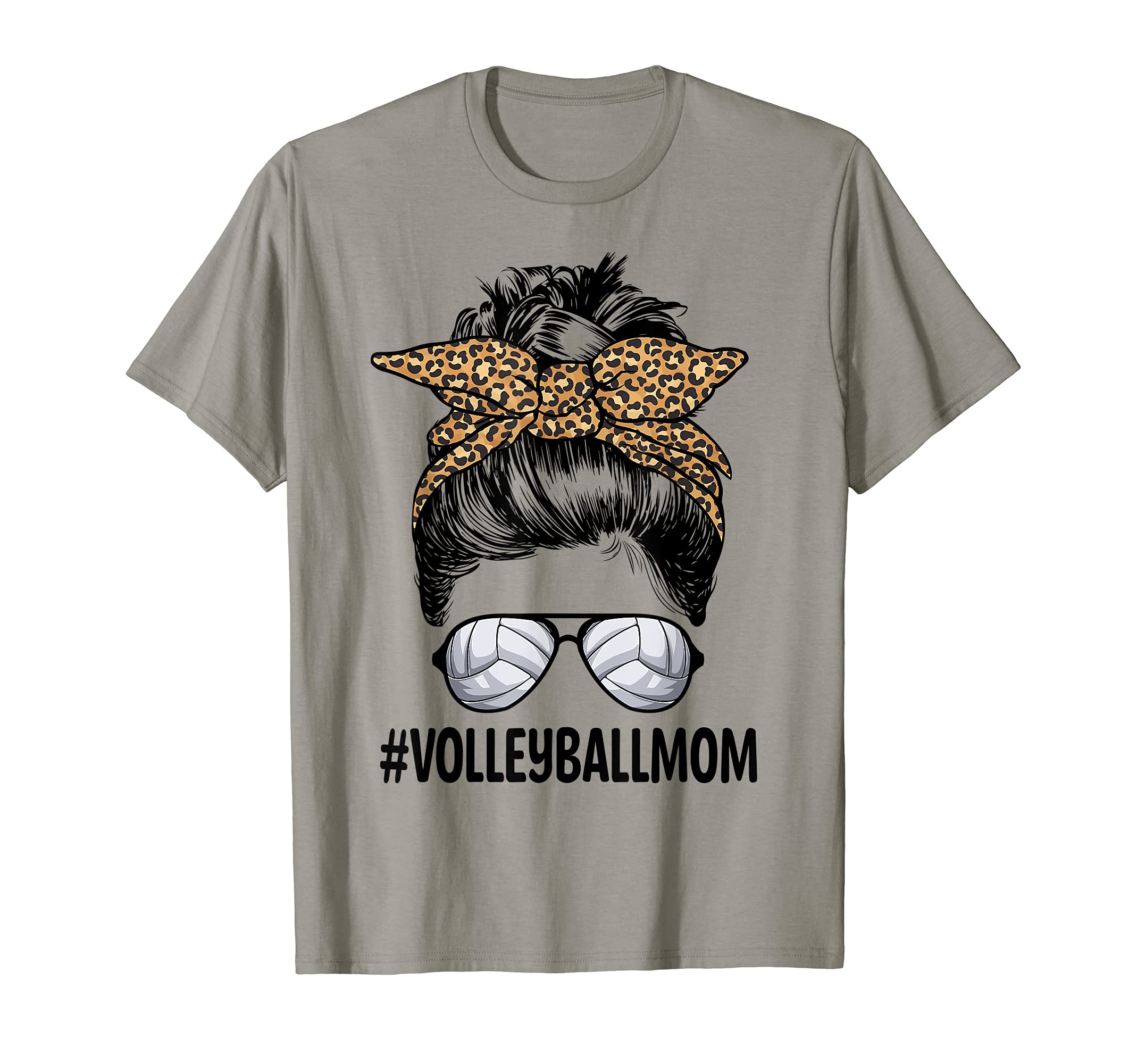 Volleyball Mom Life Leopard Messy Bun Mom T-Shirt - Trendy Graphic Unisex - T-Shirt, Sweatshirt, Hoodie