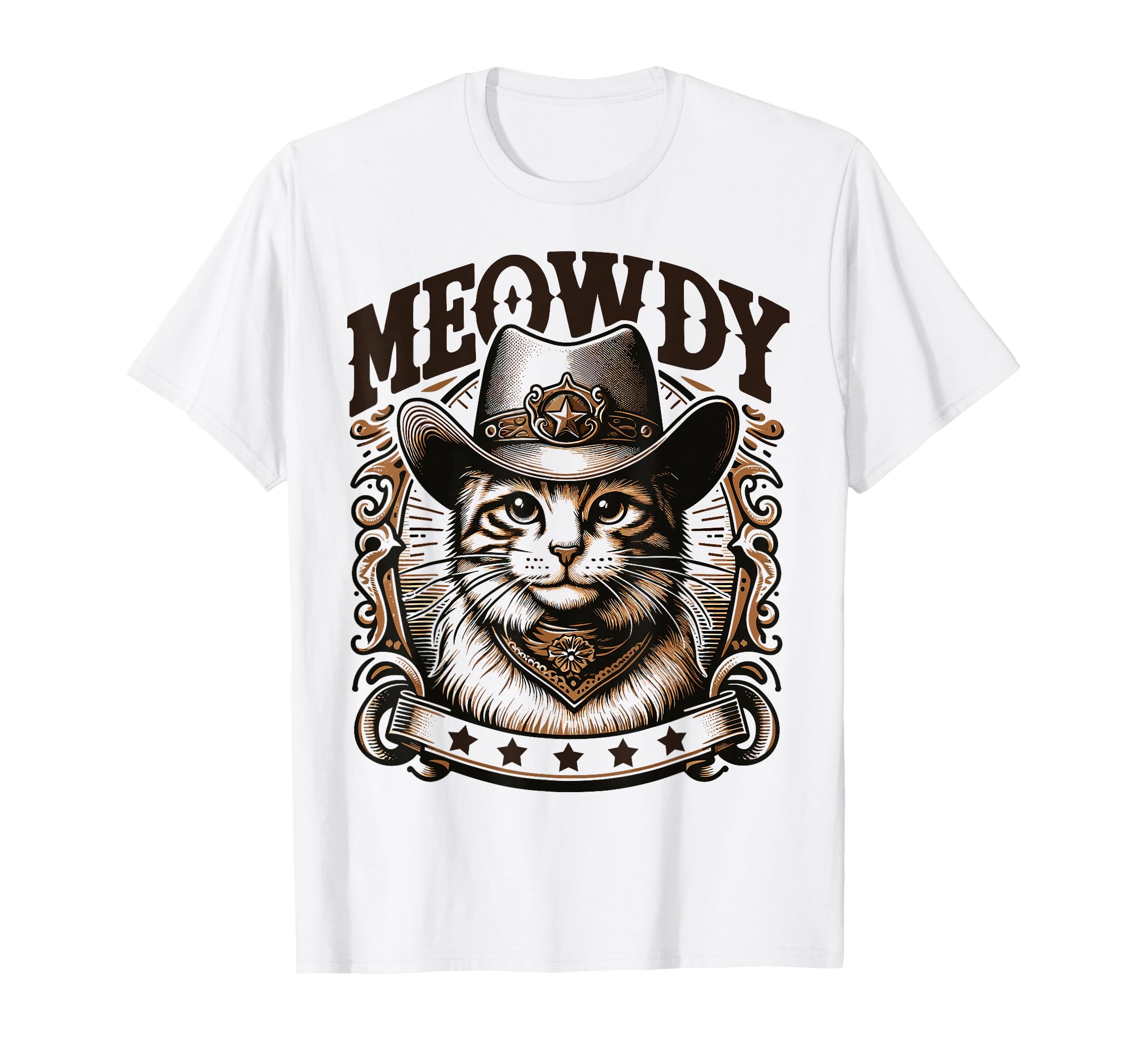 Meowdy Funny Cat Wearing Cowboy Hat T-Shirt - Casual Everyday Wear Unisex - T-Shirt, Sweatshirt, Hoodie