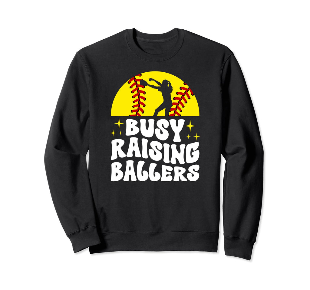 Busy Raising Ballers Softball Mom Sweatshirt - Graphic Print for Adults - T-Shirt, Sweatshirt, Hoodie