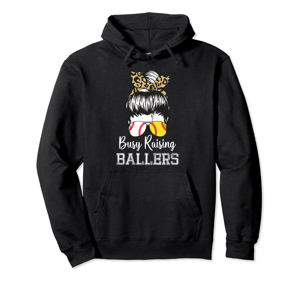 Busy Raising Ballers Funny Softball Hoodie - Fun Novelty Design for Adults - T-Shirt, Sweatshirt, Hoodie