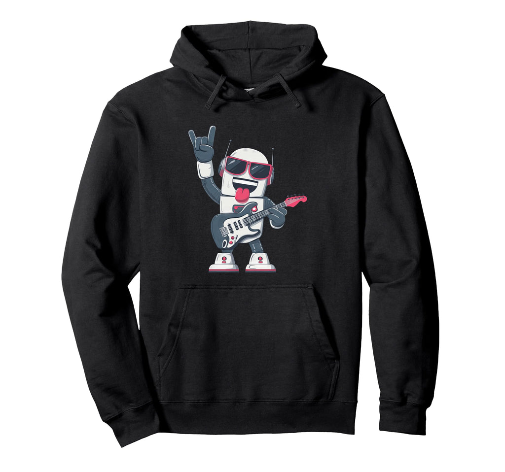 Funny Cartoon Robot Playing Electric Hoodie - Custom Art Print for Adults - T-Shirt, Sweatshirt, Hoodie