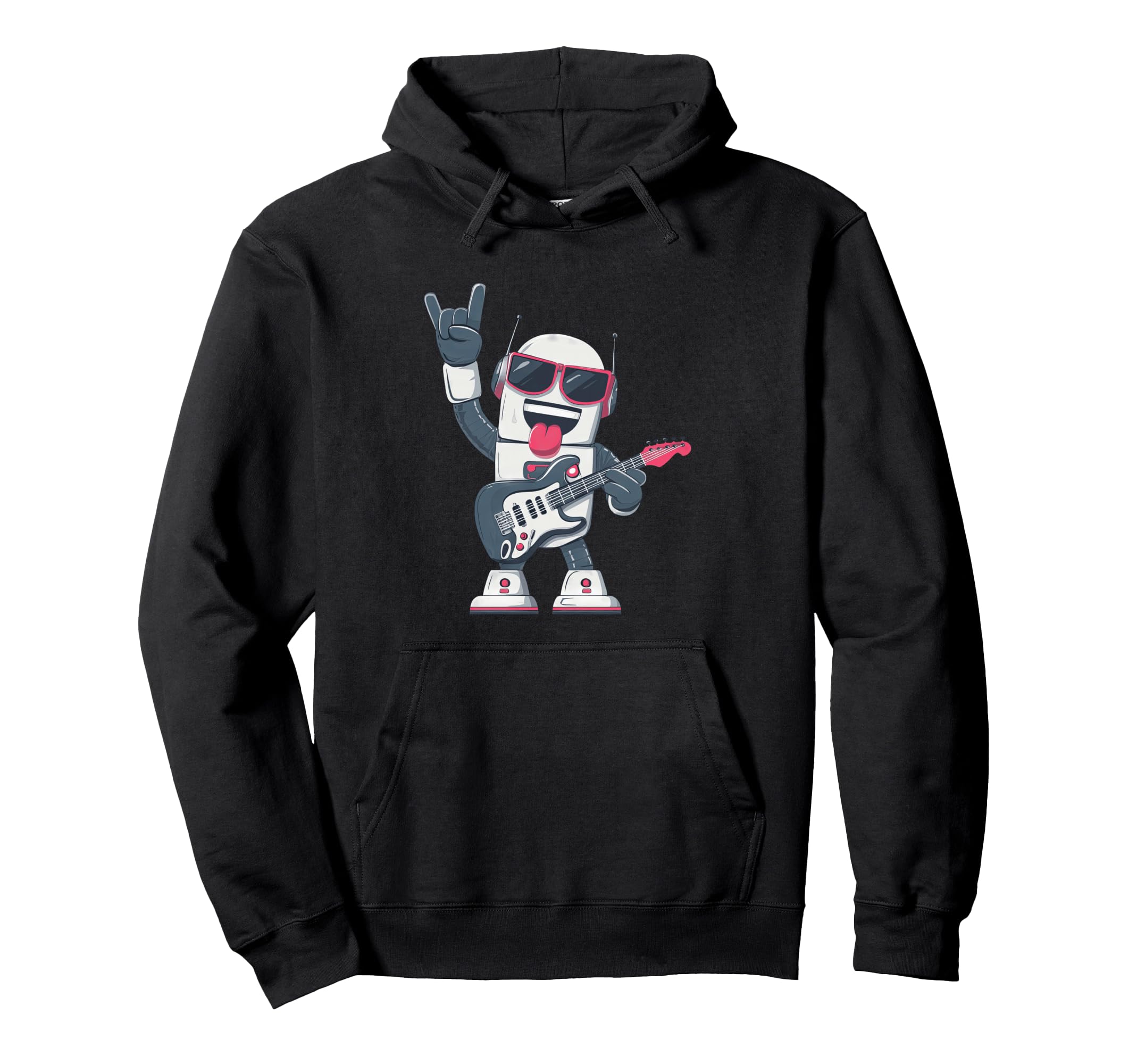 Funny Cartoon Robot Playing Electric Hoodie - Custom Art Print for Adults - T-Shirt, Sweatshirt, Hoodie