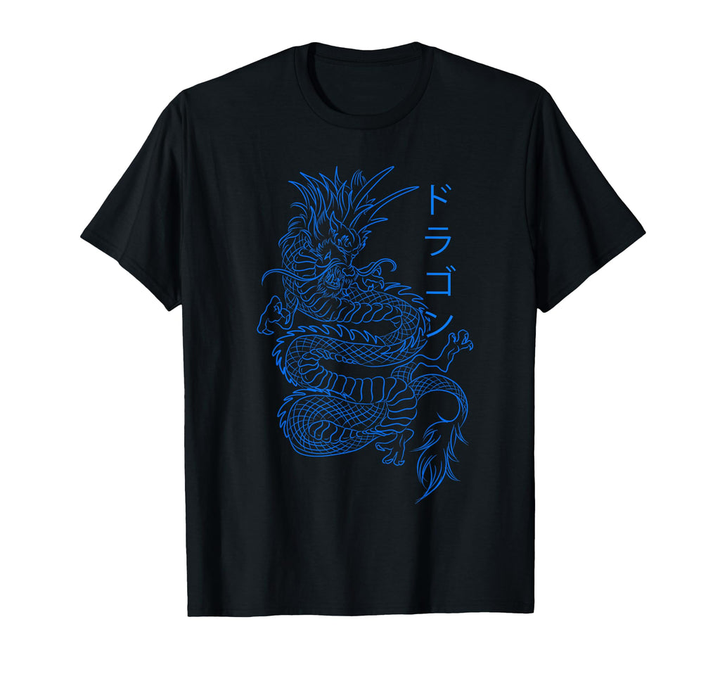 Japanese Blue Dragon Kanji Aesthetic T-Shirt - Unique Graphic for Adults - T-Shirt, Sweatshirt, Hoodie