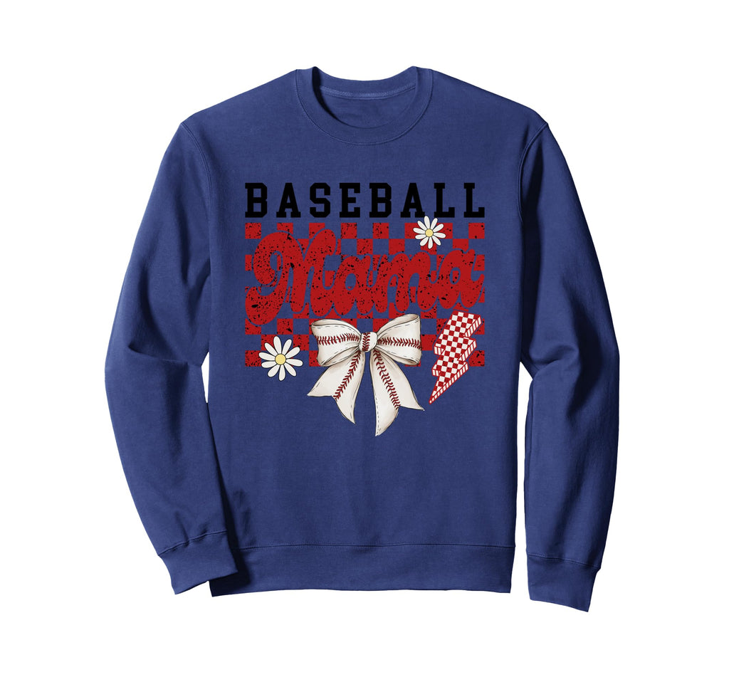 Baseball Mama Checkered Daisy Sweatshirt - Unique Graphic Men Women - T-Shirt, Sweatshirt, Hoodie