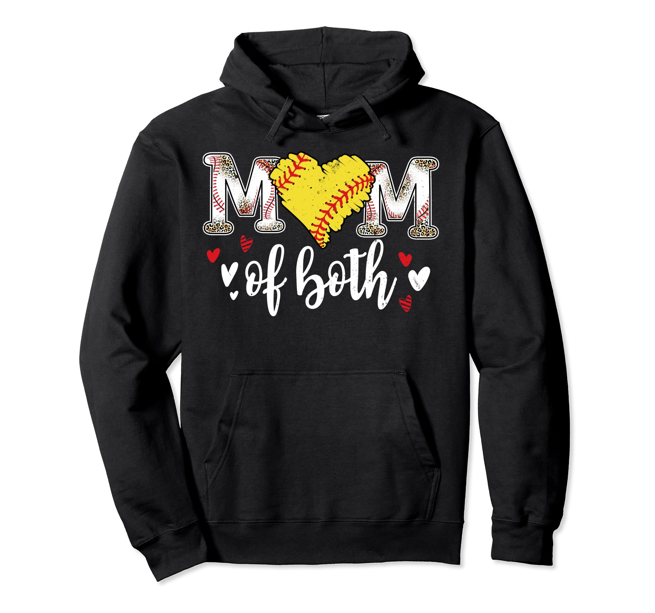 Mom Both Baseball Softball Heart Leopard Hoodie - Trendy Graphic Men Women - T-Shirt, Sweatshirt, Hoodie