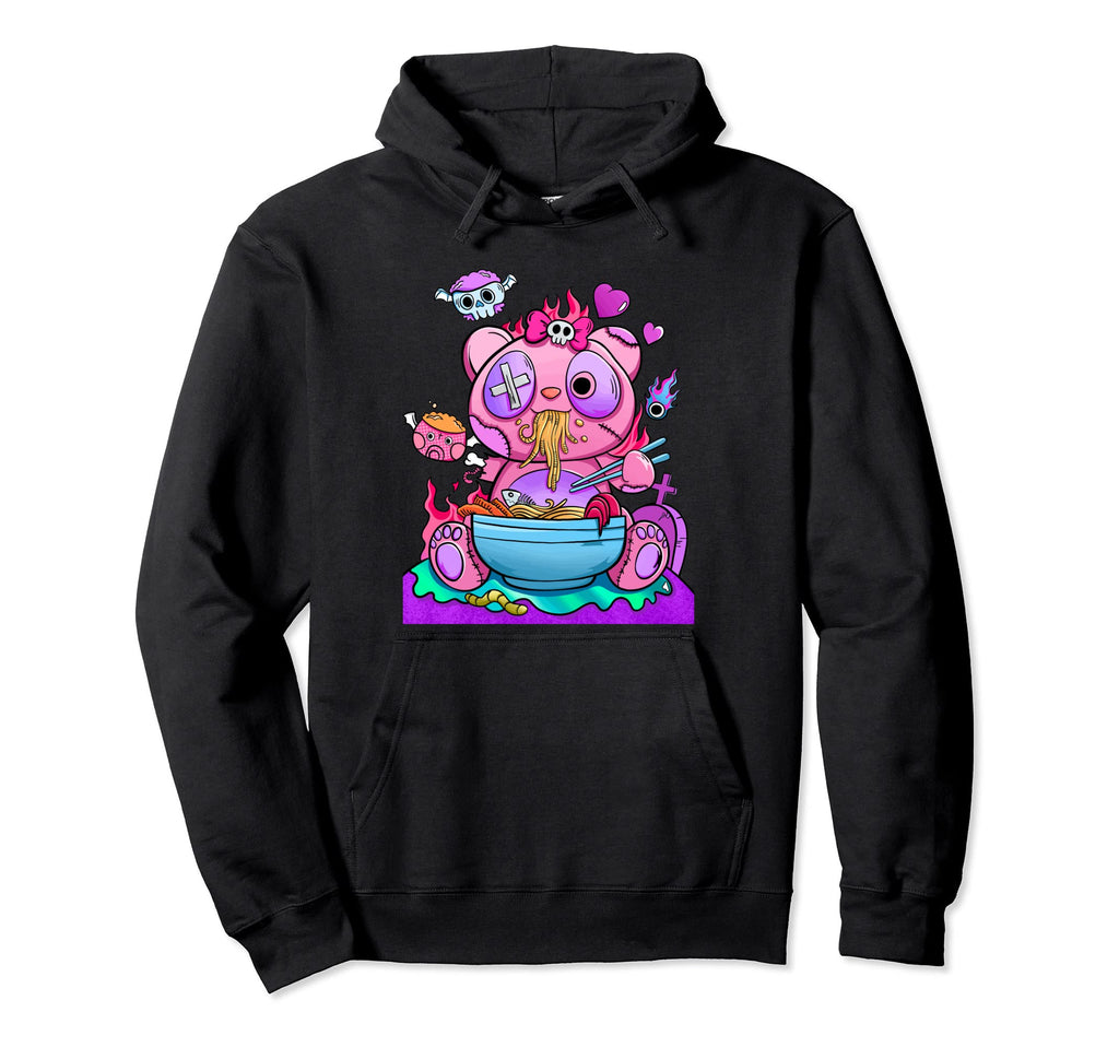 Kawaii Pastel Goth Creepy Bear Ramen Hoodie - Streetwear Style Men Women - T-Shirt, Sweatshirt, Hoodie