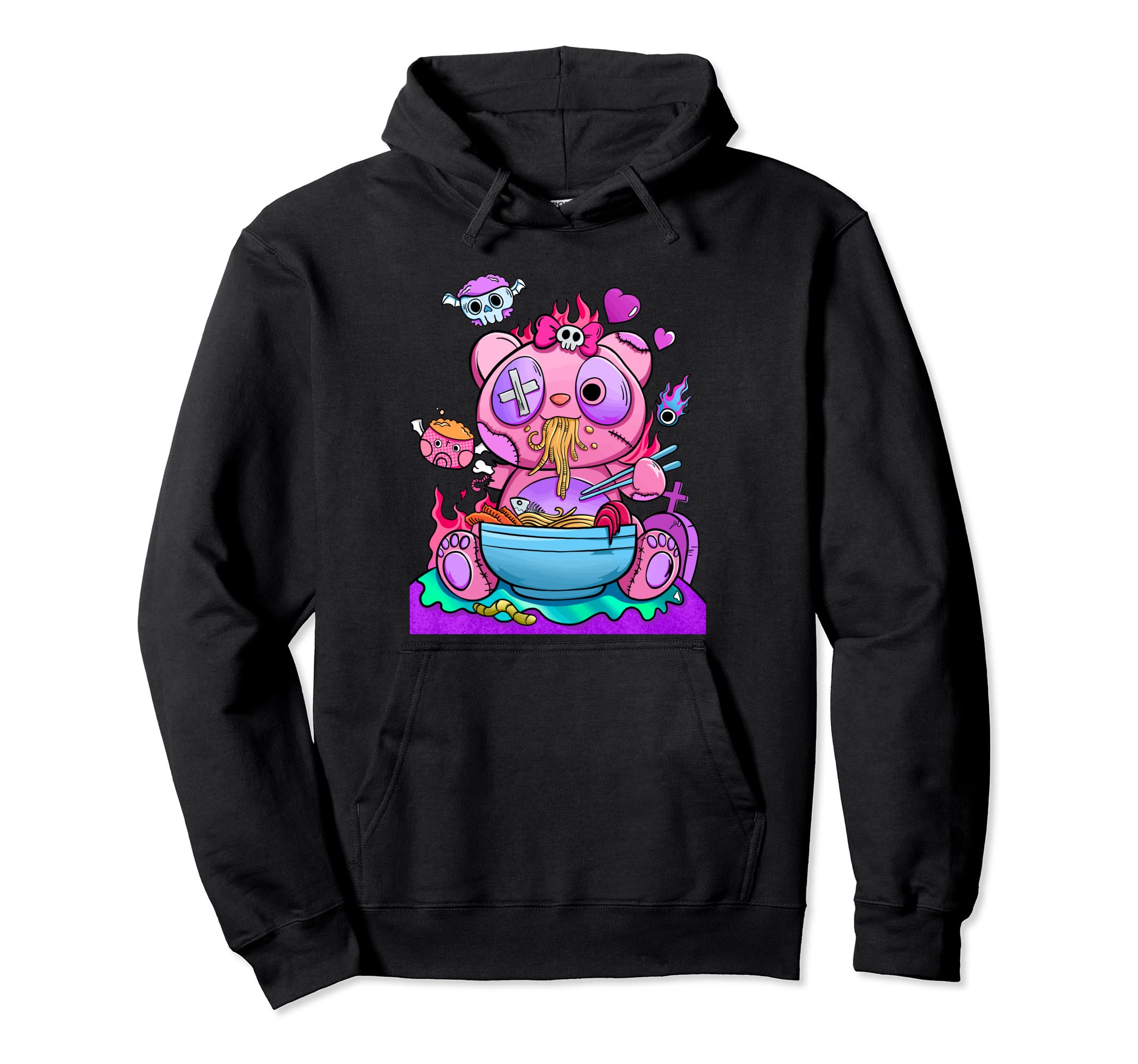 Kawaii Pastel Goth Creepy Bear Ramen Hoodie - Streetwear Style Men Women - T-Shirt, Sweatshirt, Hoodie