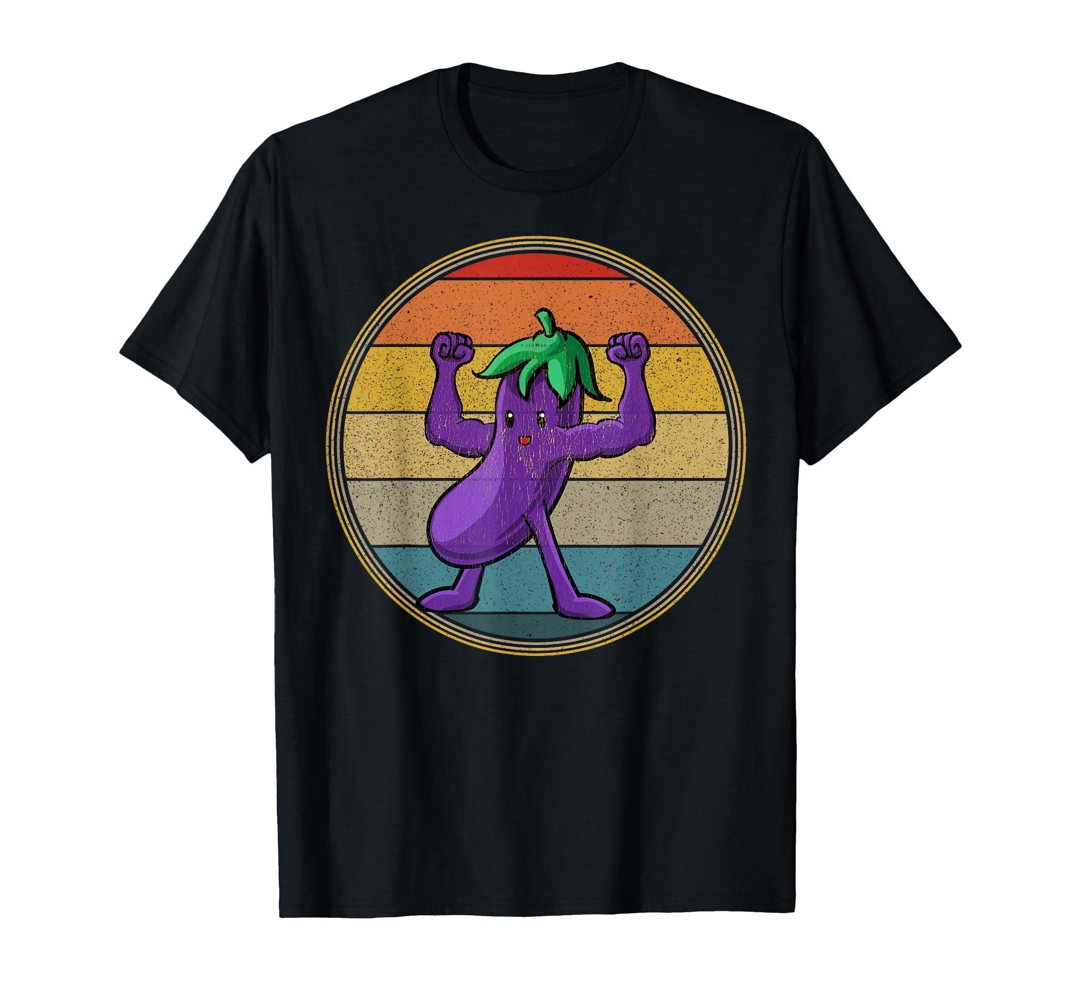 Eggplant Muscles Distressed T-Shirt - Fun Novelty Design Men Women - T-Shirt, Sweatshirt, Hoodie