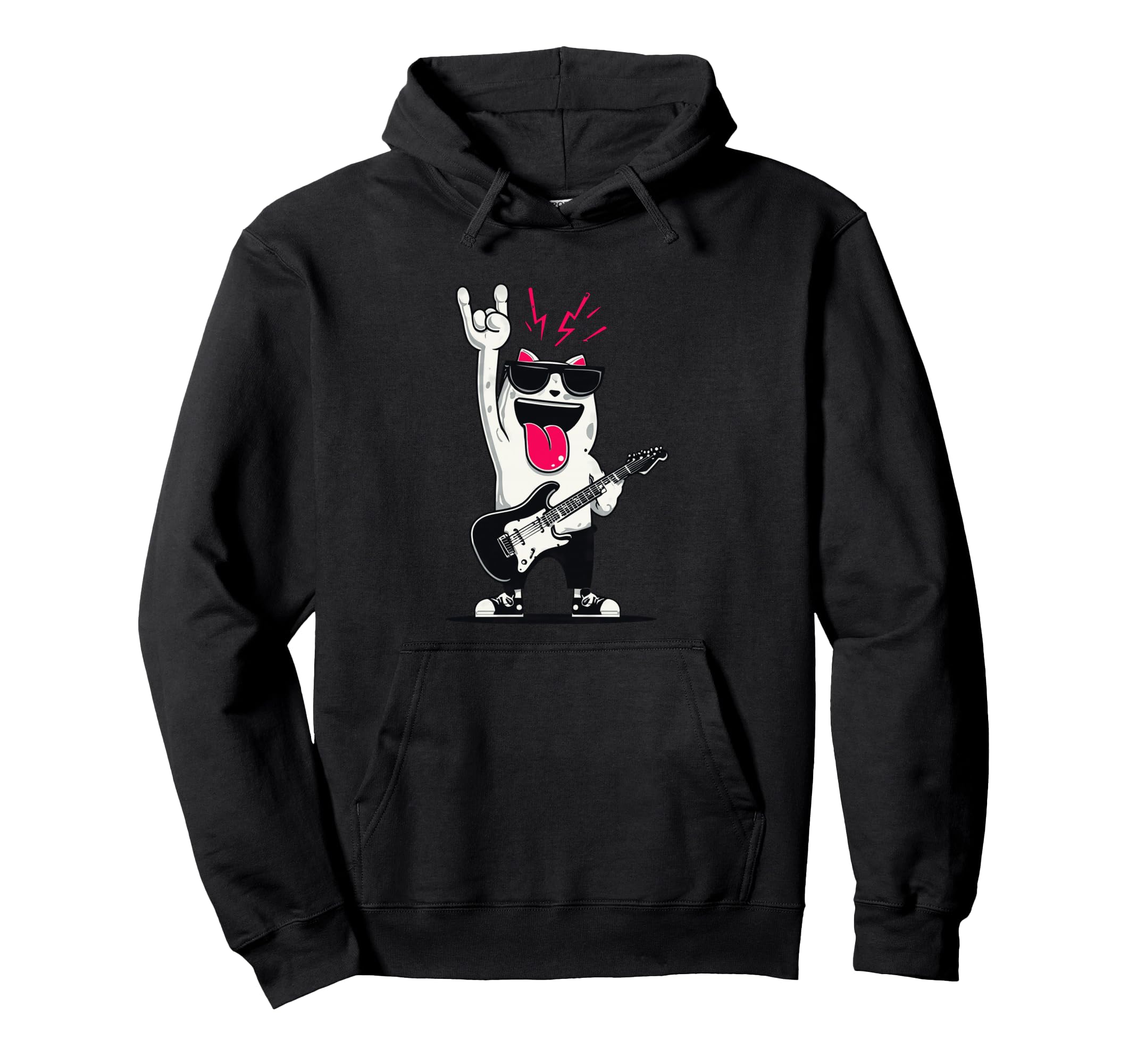 Rock Cat Guitarist Funny Animal Hoodie - Novelty Apparel Unisex - T-Shirt, Sweatshirt, Hoodie
