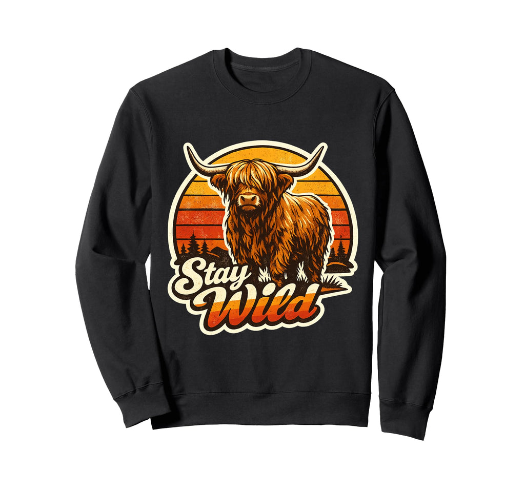 Highland Cow Sunset 70S Western Sweatshirt - Fun Novelty Design Men Women - T-Shirt, Sweatshirt, Hoodie