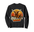 Highland Cow Sunset 70S Western Sweatshirt - Fun Novelty Design Men Women - T-Shirt, Sweatshirt, Hoodie
