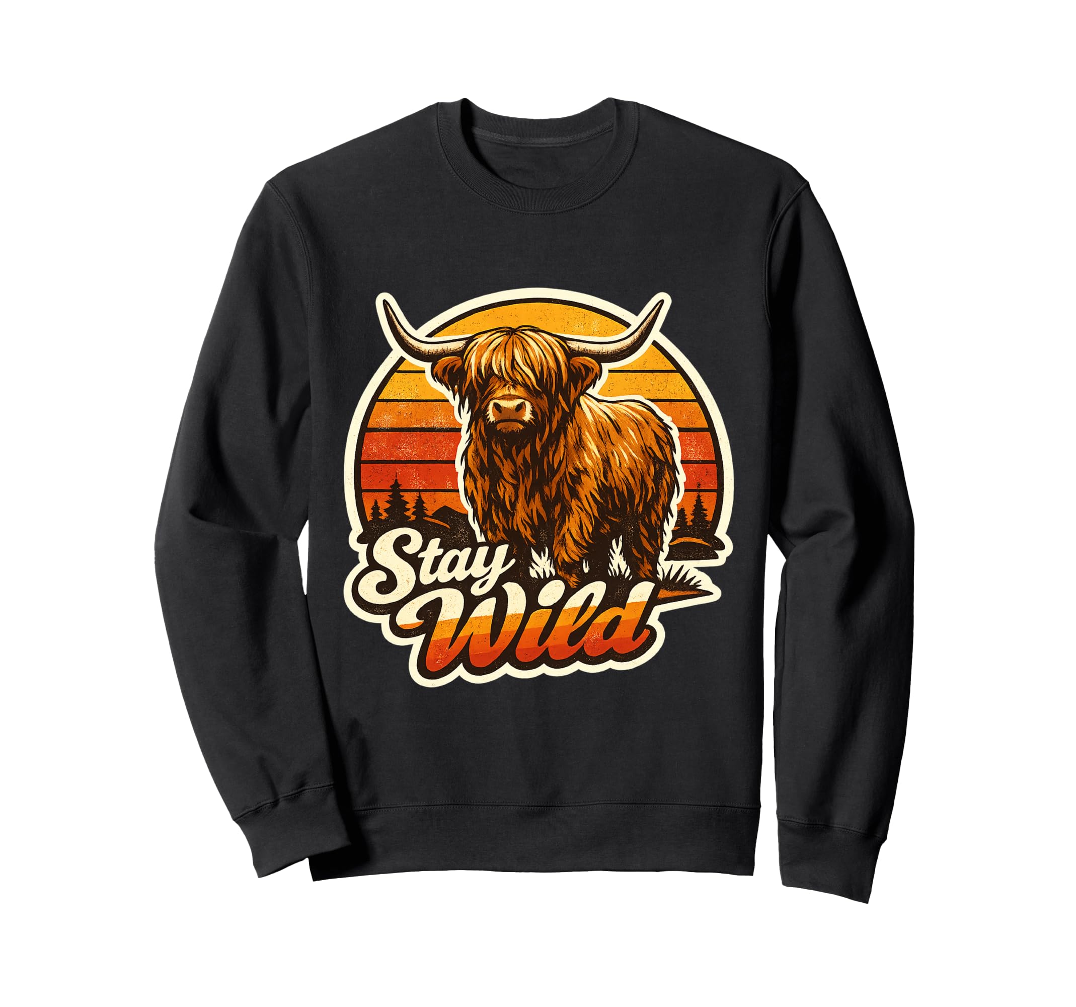 Highland Cow Sunset 70S Western Sweatshirt - Fun Novelty Design Men Women - T-Shirt, Sweatshirt, Hoodie