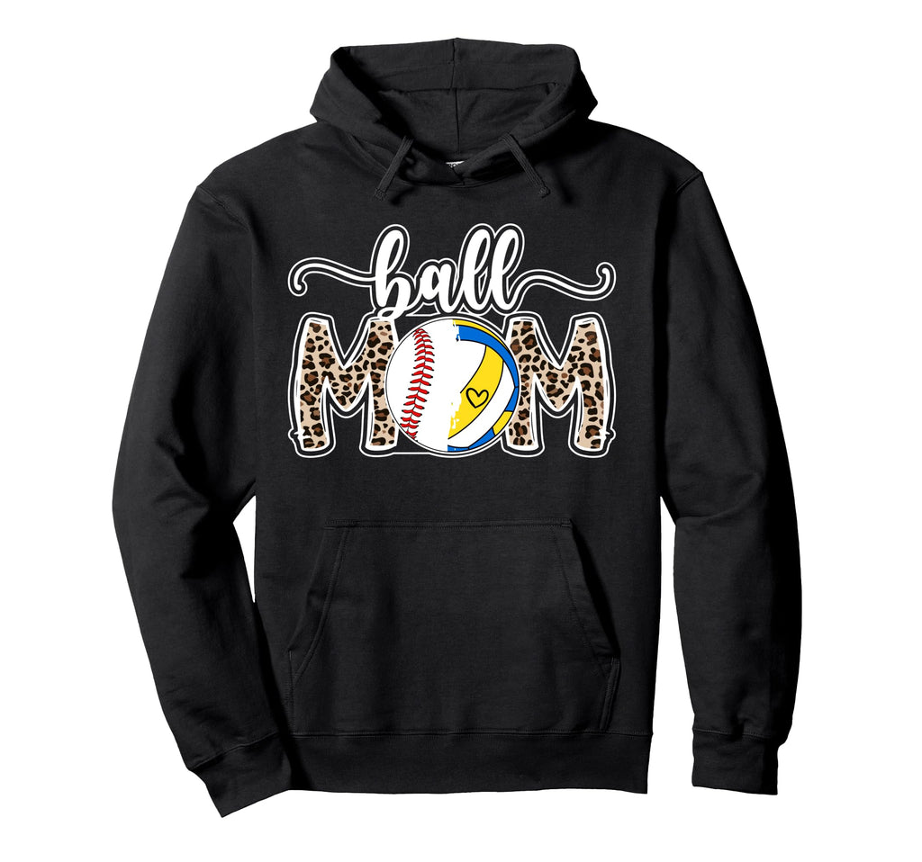 Ball Mom Leopard Baseball Volleyball Mom Hoodie - Aesthetic Graphic Unisex - T-Shirt, Sweatshirt, Hoodie