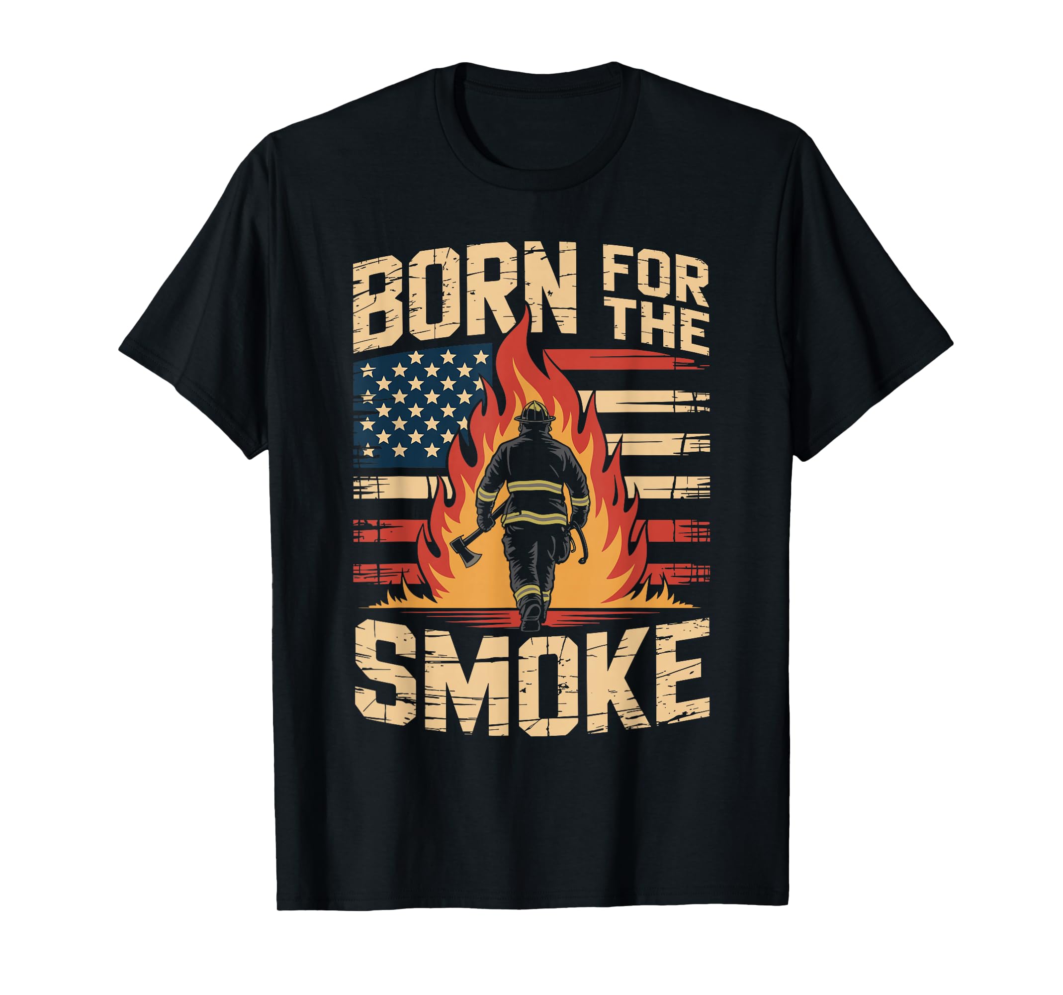 Born Smoke Firefighter American Flag T-Shirt - Minimalist Print for Adults - T-Shirt, Sweatshirt, Hoodie
