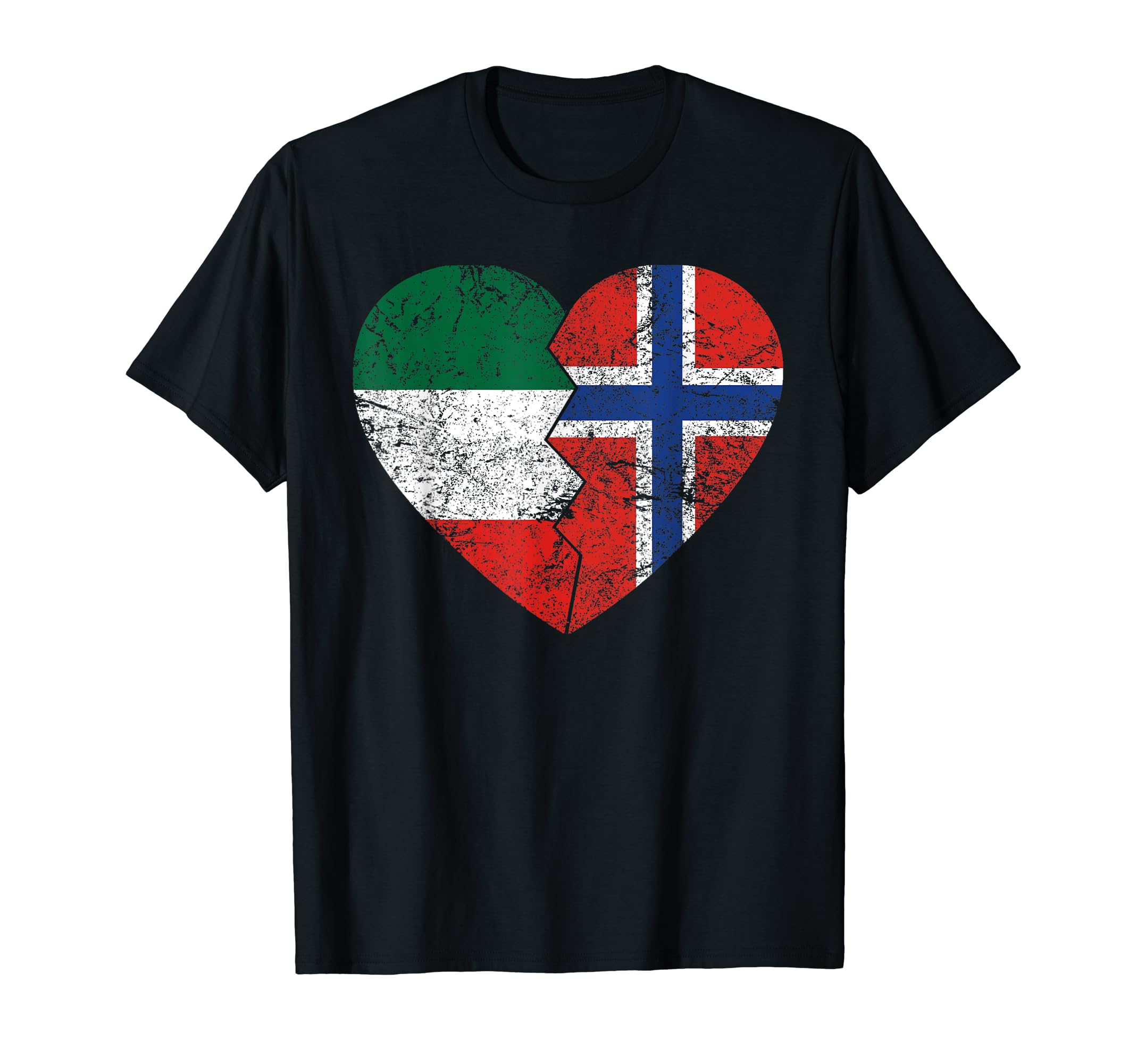 Norwegian Italian Flags Heart Italy T-Shirt - Fun Novelty Design Unisex - T-Shirt, Sweatshirt, Hoodie