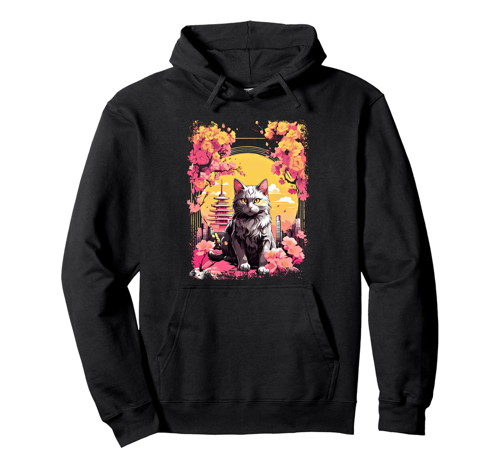 Anime Cat Japanese Vaporwave Aesthetic Hoodie - Minimalist Print Unisex - T-Shirt, Sweatshirt, Hoodie