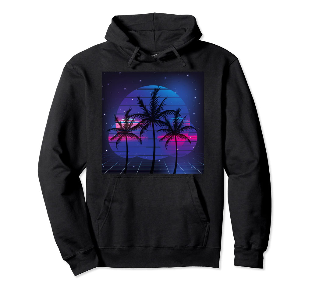80S Palm Tree Sunset Beach Vaporwave Hoodie - Custom Art Print Men Women - T-Shirt, Sweatshirt, Hoodie