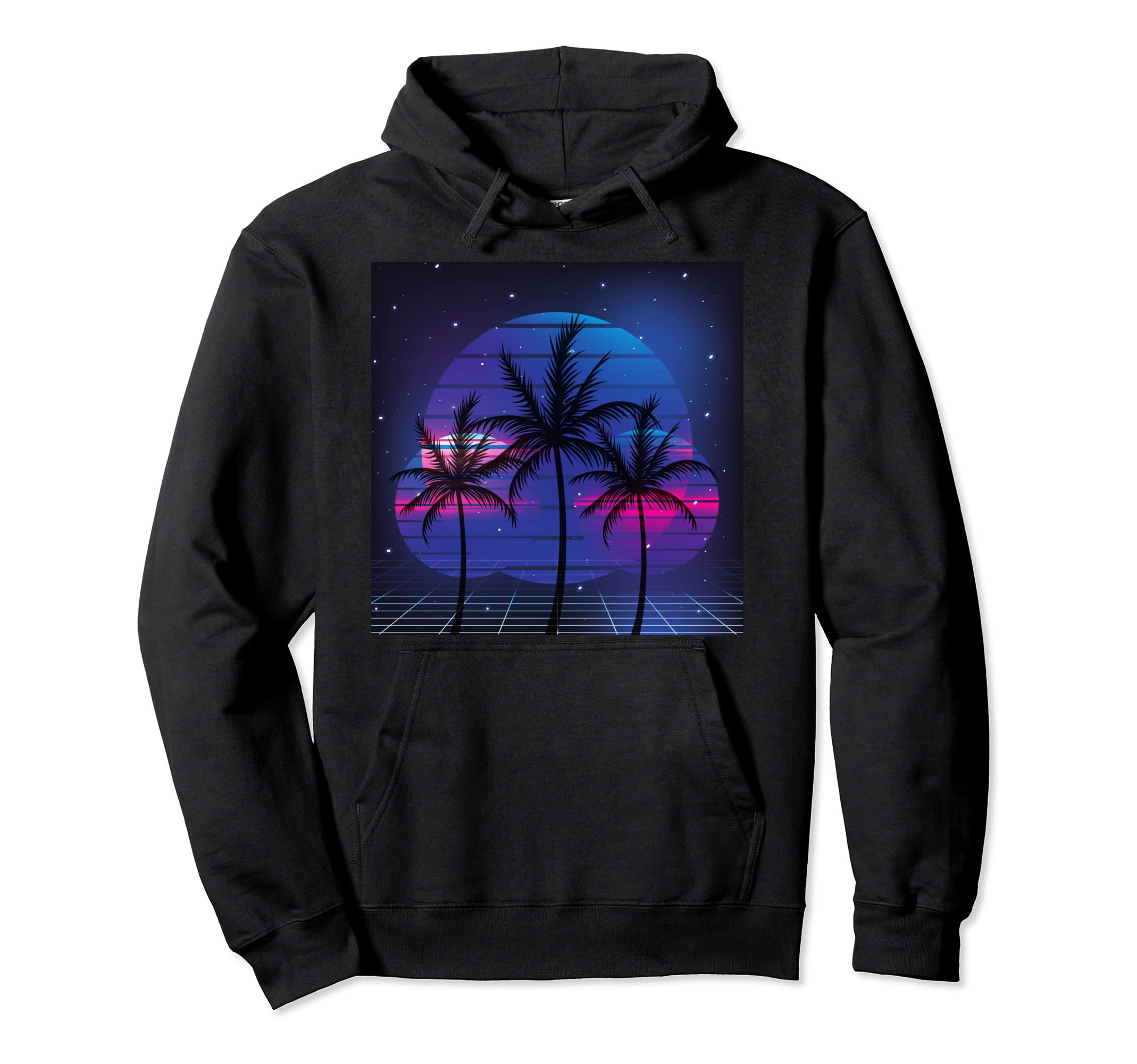 80S Palm Tree Sunset Beach Vaporwave Hoodie - Custom Art Print Men Women - T-Shirt, Sweatshirt, Hoodie