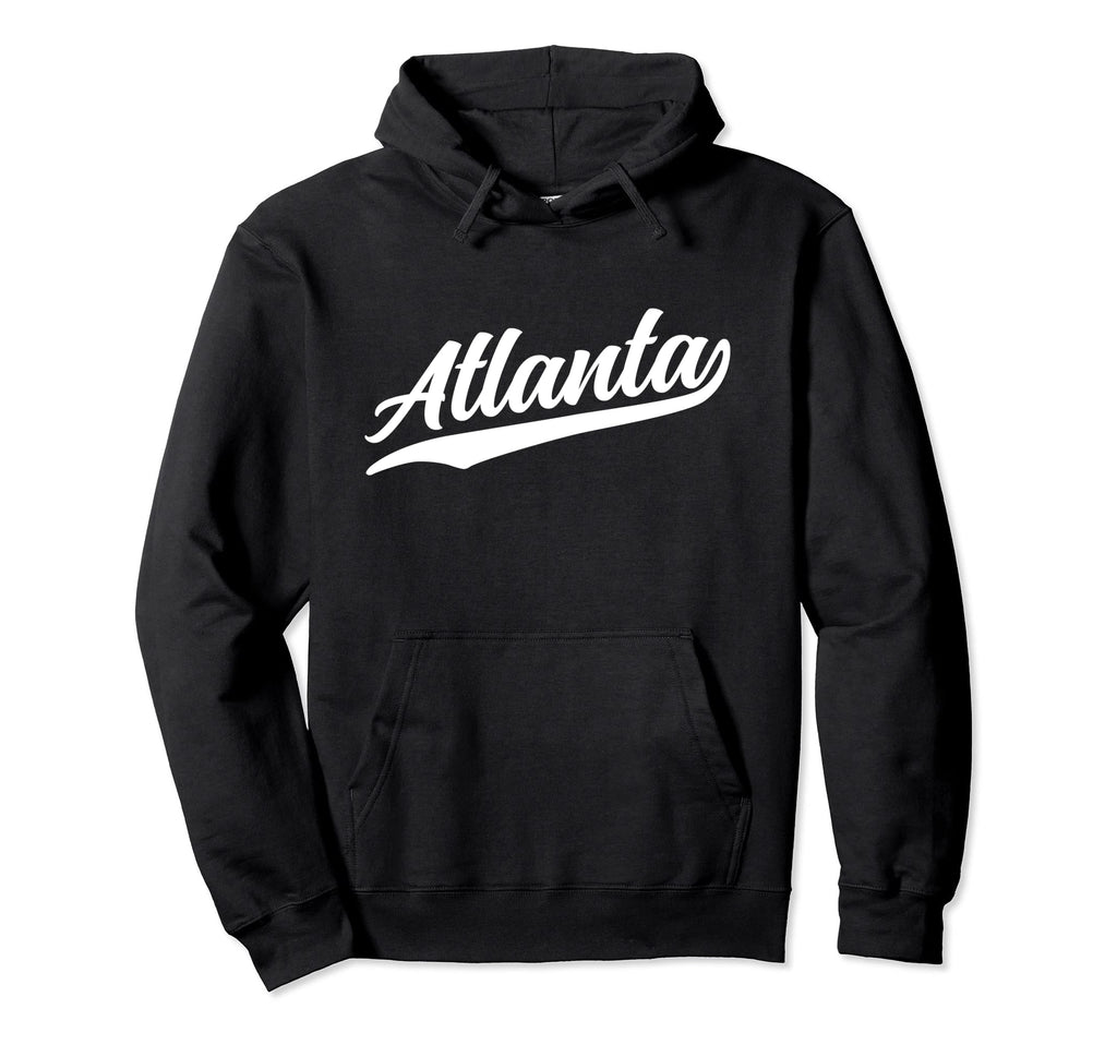 Atlanta Georgia 1970S White Text Swoosh Hoodie - Novelty Apparel Unisex - T-Shirt, Sweatshirt, Hoodie