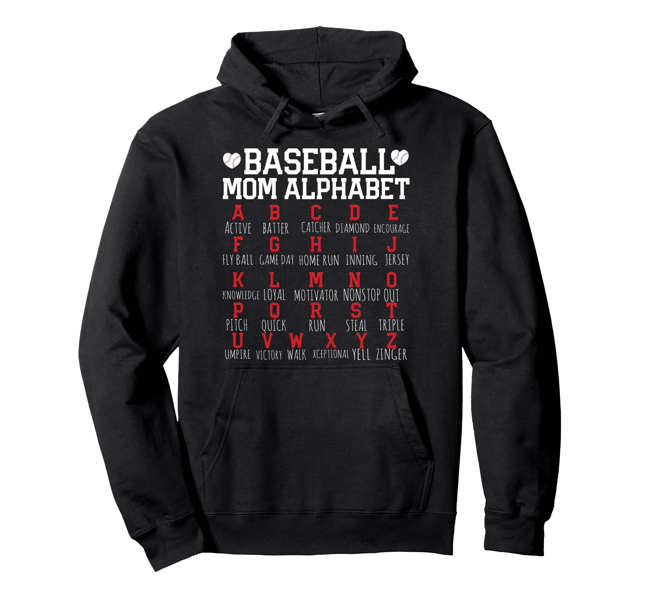 Baseball Mom Alphabet Hoodie - Fun Novelty Design Men Women - T-Shirt, Sweatshirt, Hoodie