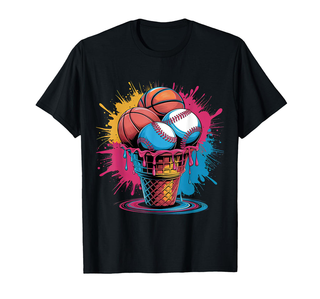 Baseball Basketball Ice Cream T-Shirt - Casual Everyday Wear Men Women - T-Shirt, Sweatshirt, Hoodie