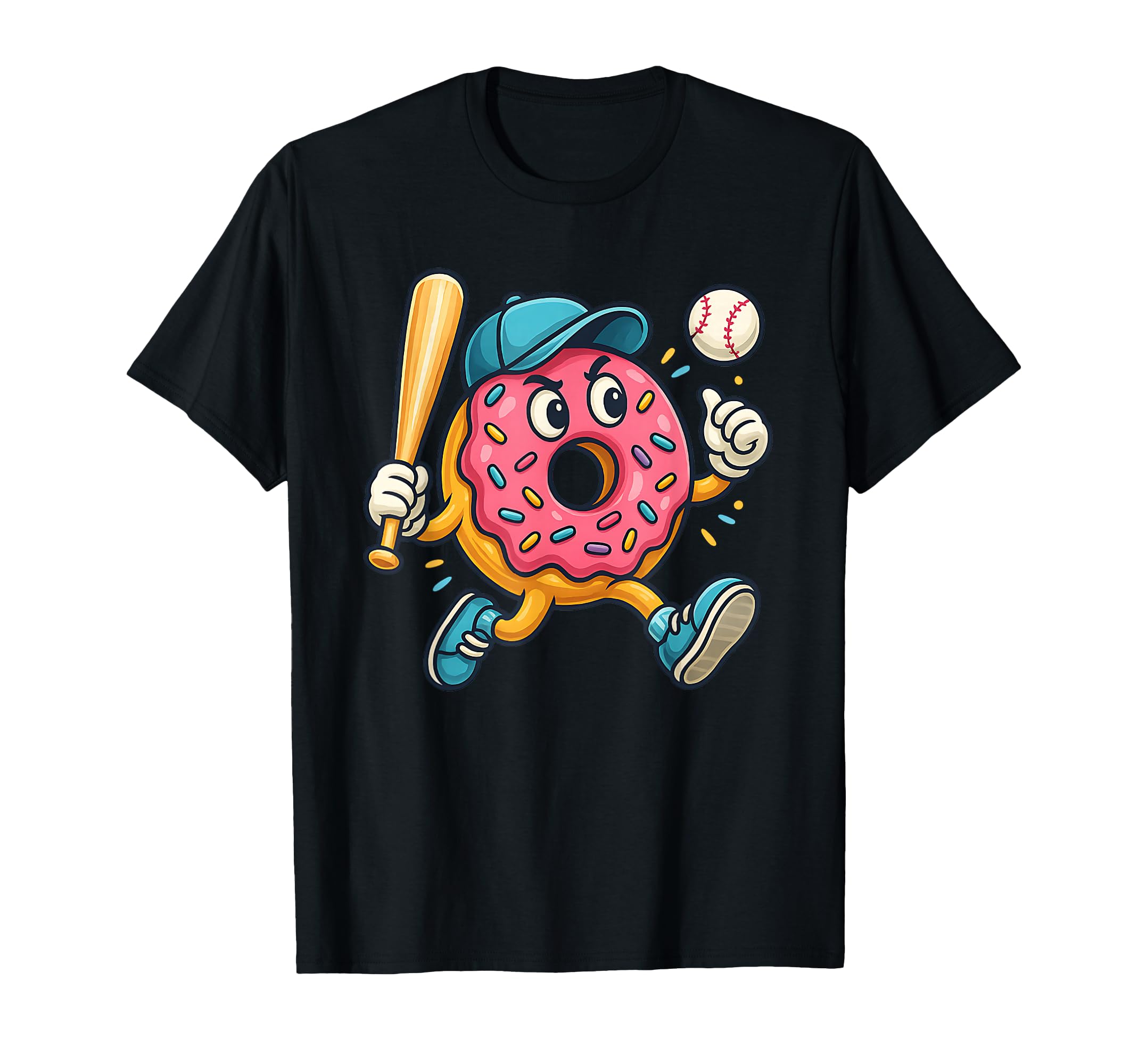 Funny Donut Playing Baseball Food T-Shirt - Novelty Apparel Men Women - T-Shirt, Sweatshirt, Hoodie
