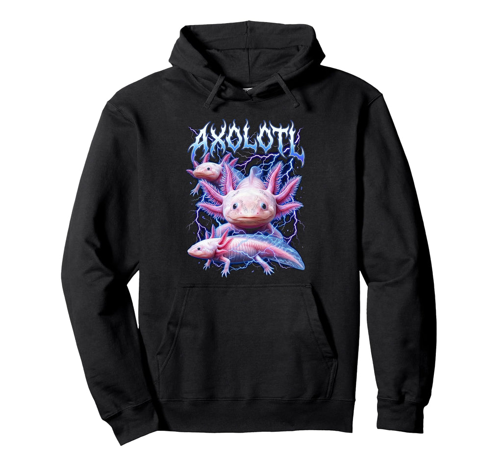 Axolotl 90S Heavy Metal Axolotl Animal Hoodie - Minimalist Print Men Women - T-Shirt, Sweatshirt, Hoodie