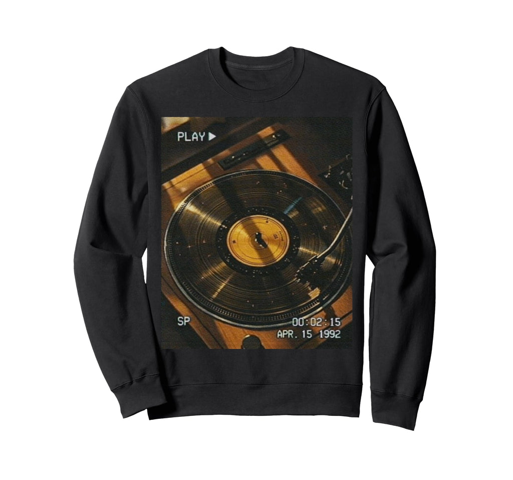 Vhs Turntable Aesthetic Vinyl Sweatshirt - Graphic Print for Adults - T-Shirt, Sweatshirt, Hoodie