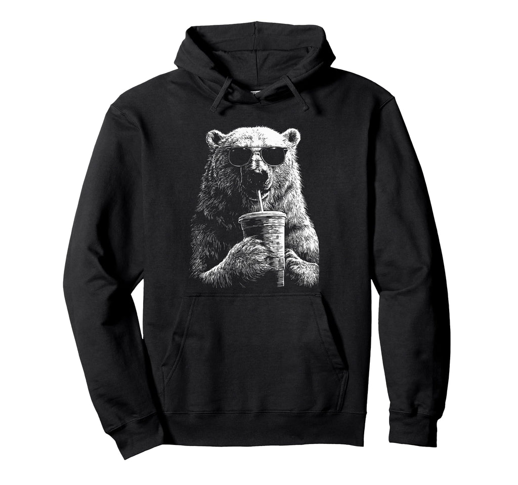Polar Bear Drinking Iced Coffee Funny Hoodie - Custom Art Print Unisex - T-Shirt, Sweatshirt, Hoodie