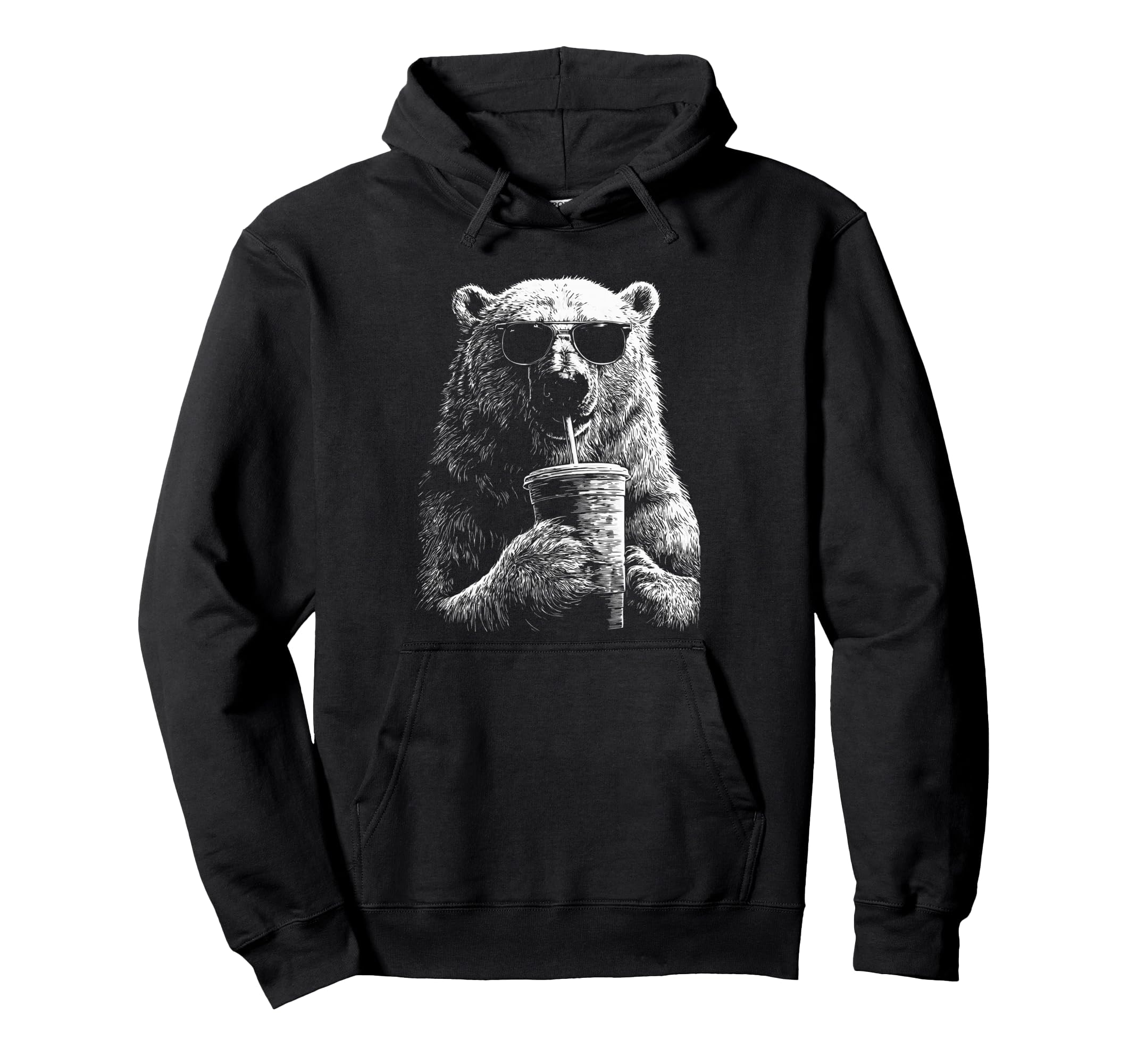 Polar Bear Drinking Iced Coffee Funny Hoodie - Custom Art Print Unisex - T-Shirt, Sweatshirt, Hoodie