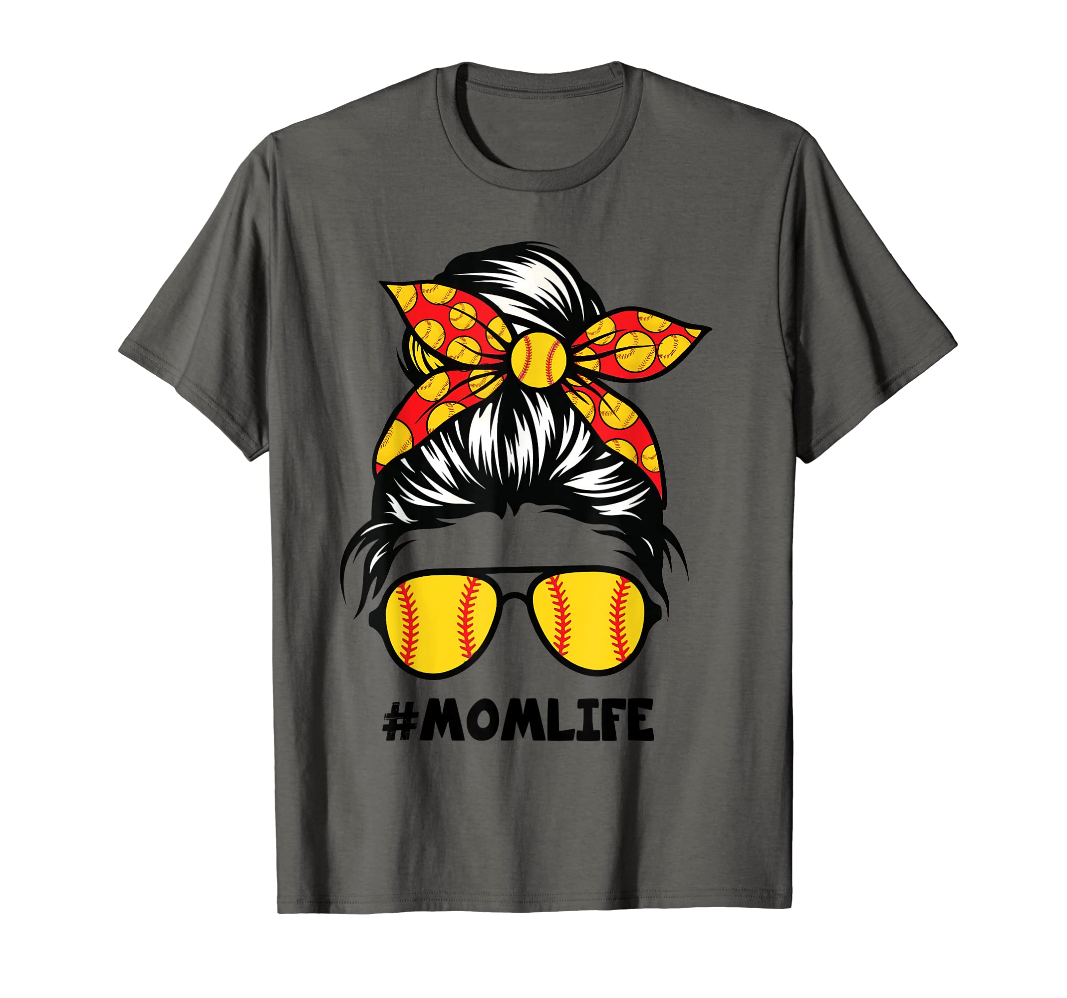 Messy Bun Hair Softball Mom Life T-Shirt - Casual Everyday Wear for Adults - T-Shirt, Sweatshirt, Hoodie