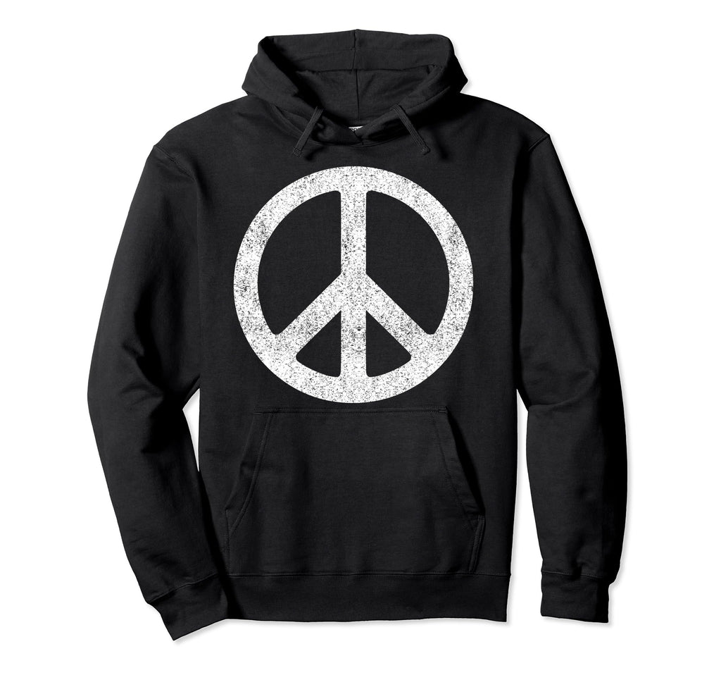 Distressed White Peace Sign Symbol Hoodie - Graphic Print Men Women - T-Shirt, Sweatshirt, Hoodie