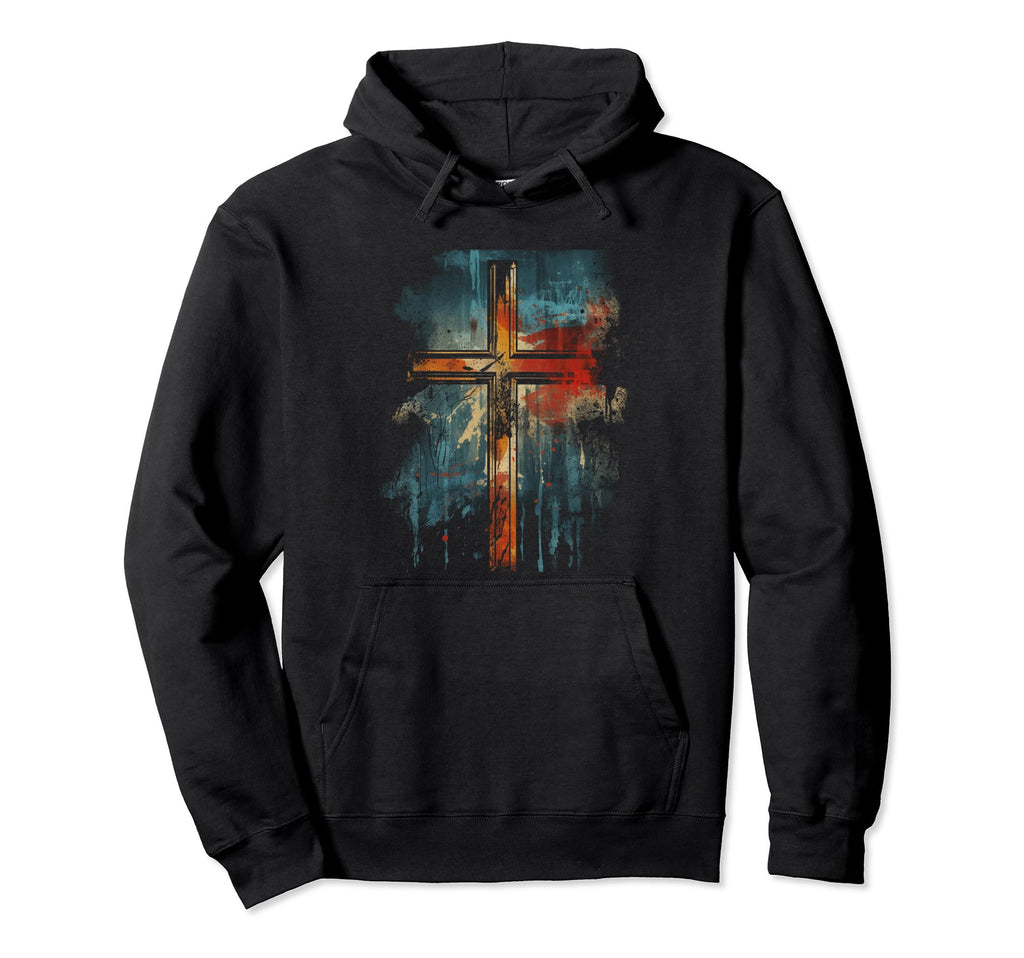 Cross Distressed 90S Goth Grunge Vibes Hoodie - Fun Novelty Design Unisex - T-Shirt, Sweatshirt, Hoodie