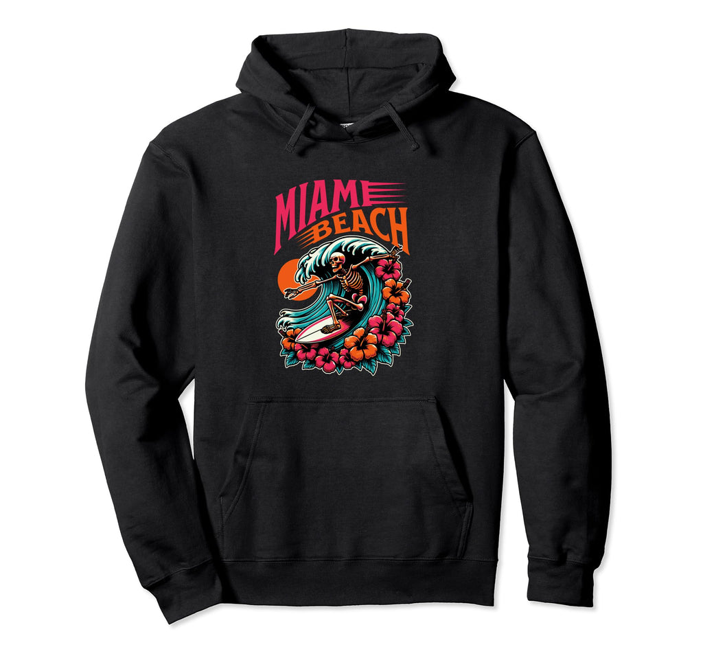 Miami Skeleton Surf Club Beach Hoodie - Fun Novelty Design Unisex - T-Shirt, Sweatshirt, Hoodie