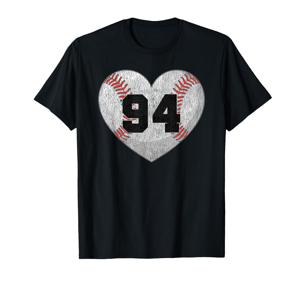 Baseball Number 94 Distressed Heart T-Shirt - Fun Novelty Design Men Women - T-Shirt, Sweatshirt, Hoodie