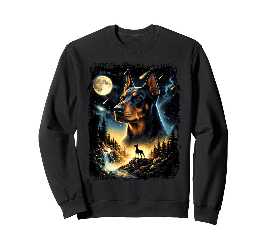 90S Doberman Pinscher Howling Moon Sweatshirt - Streetwear Style Men Women - T-Shirt, Sweatshirt, Hoodie