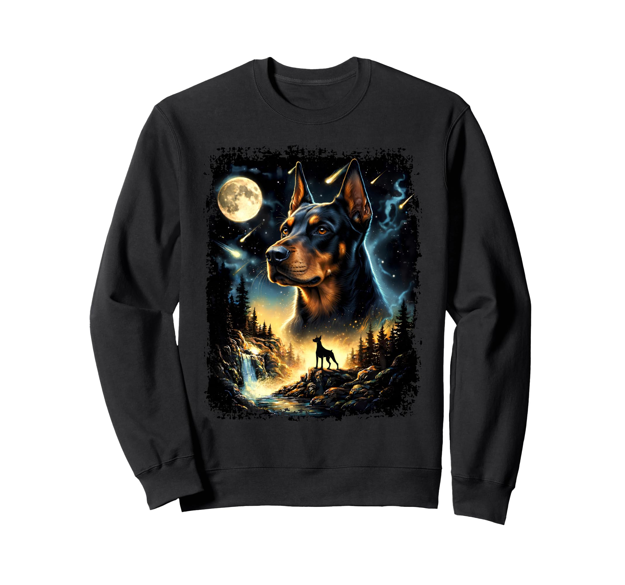 90S Doberman Pinscher Howling Moon Sweatshirt - Streetwear Style Men Women - T-Shirt, Sweatshirt, Hoodie
