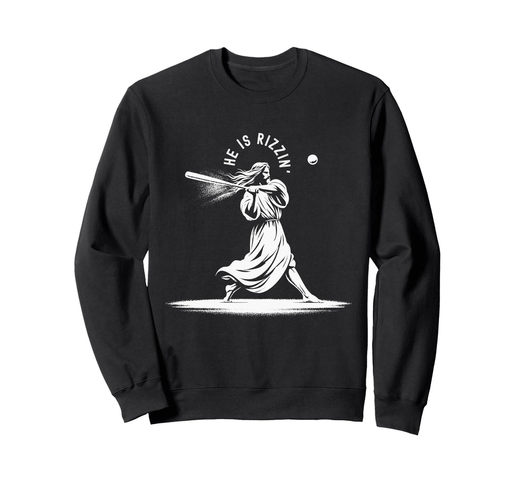 He Is Rizzin Religious Baseball Sweatshirt - Minimalist Print for Adults - T-Shirt, Sweatshirt, Hoodie